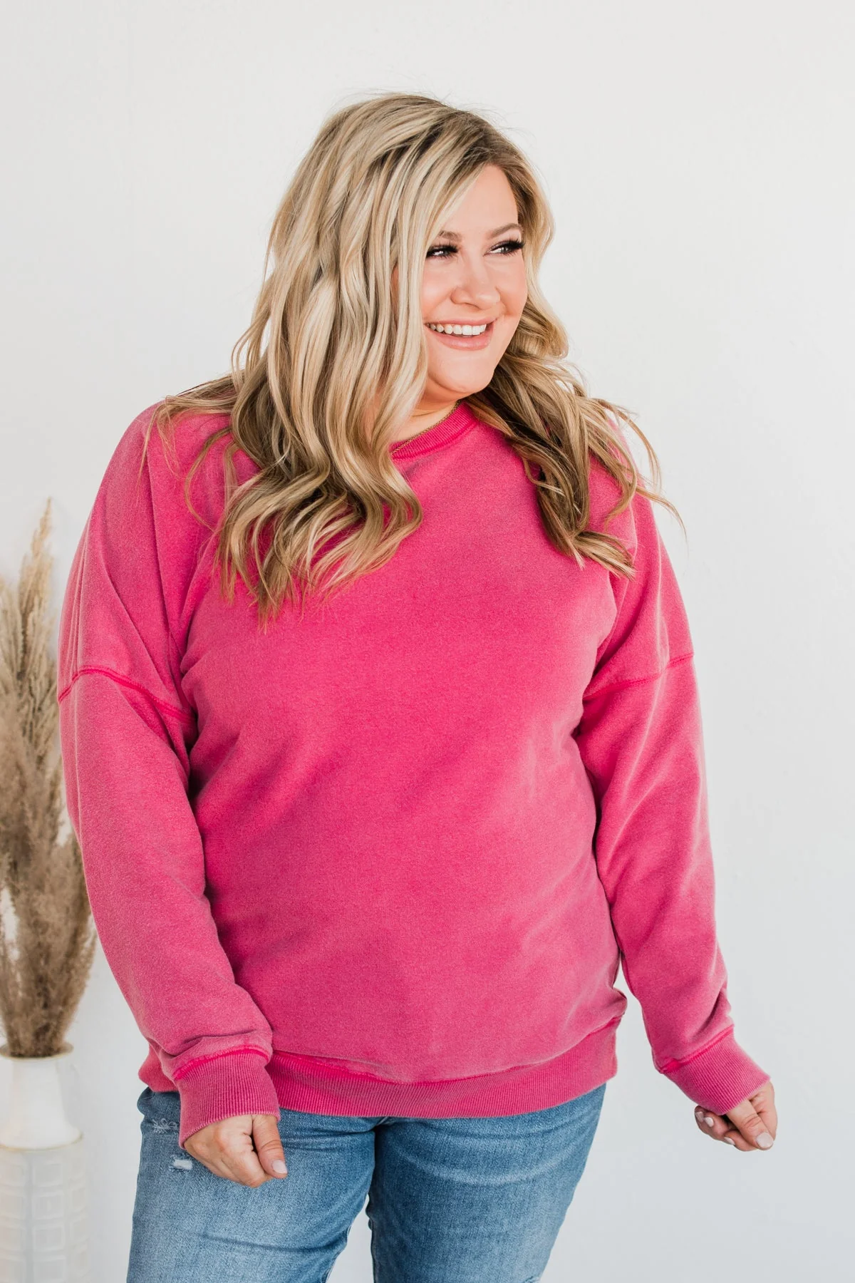 Pulse Basics Notice Me Crew Neck Pullover- Berry - Image 5