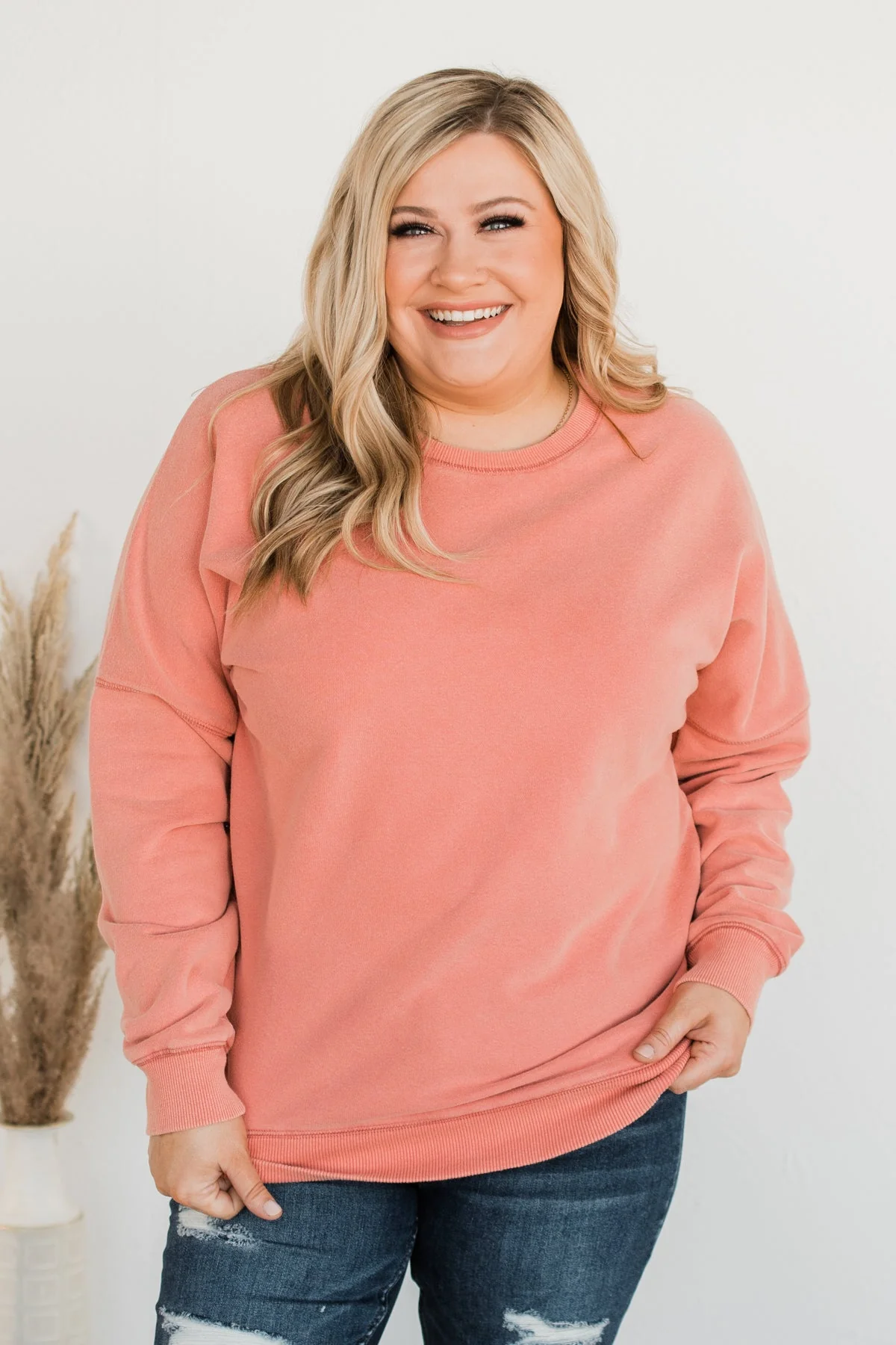 Pulse Basics Notice Me Crew Neck Pullover- Peach - Image 5