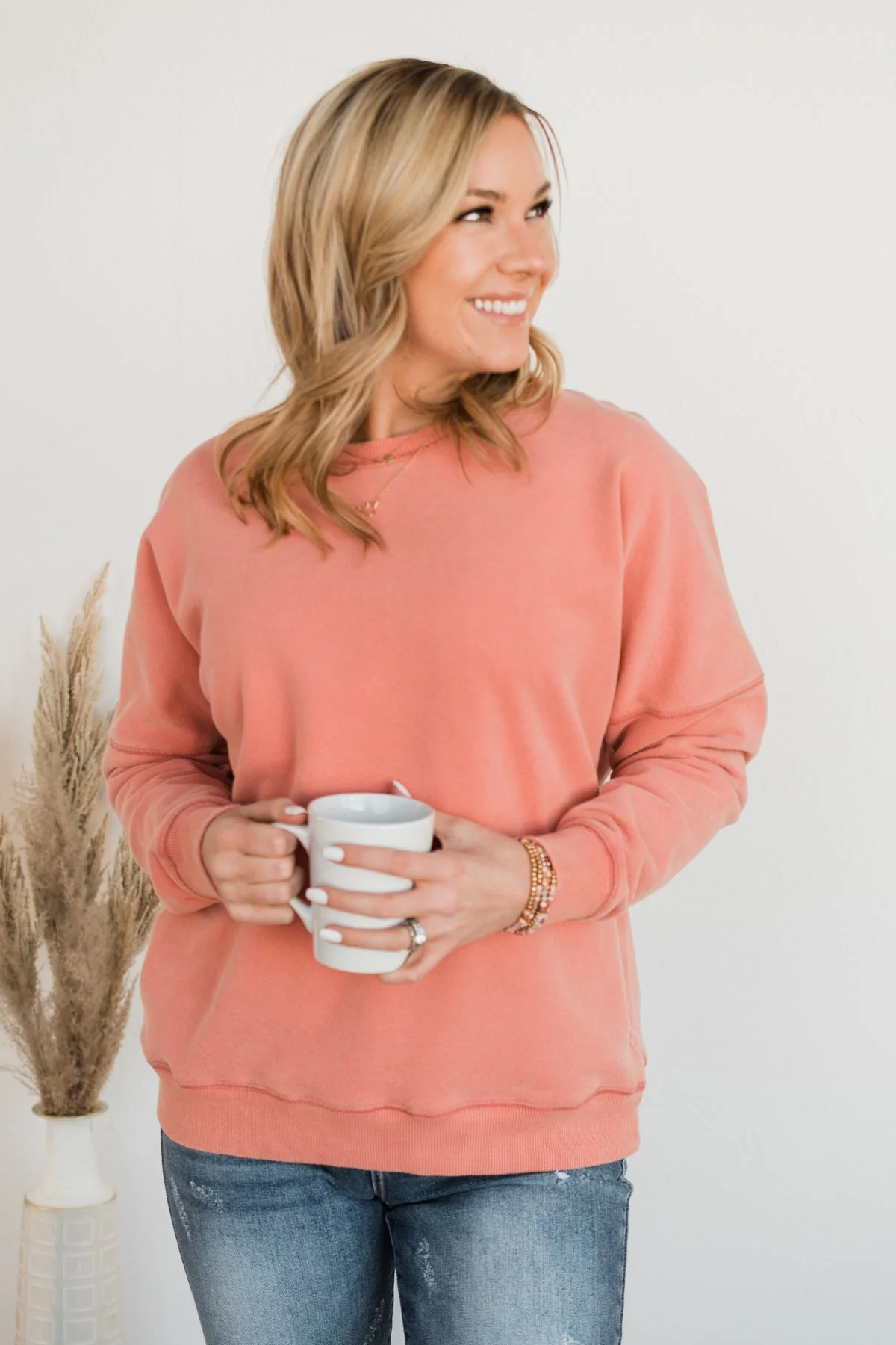 Pulse Basics Notice Me Crew Neck Pullover- Peach - Image 6