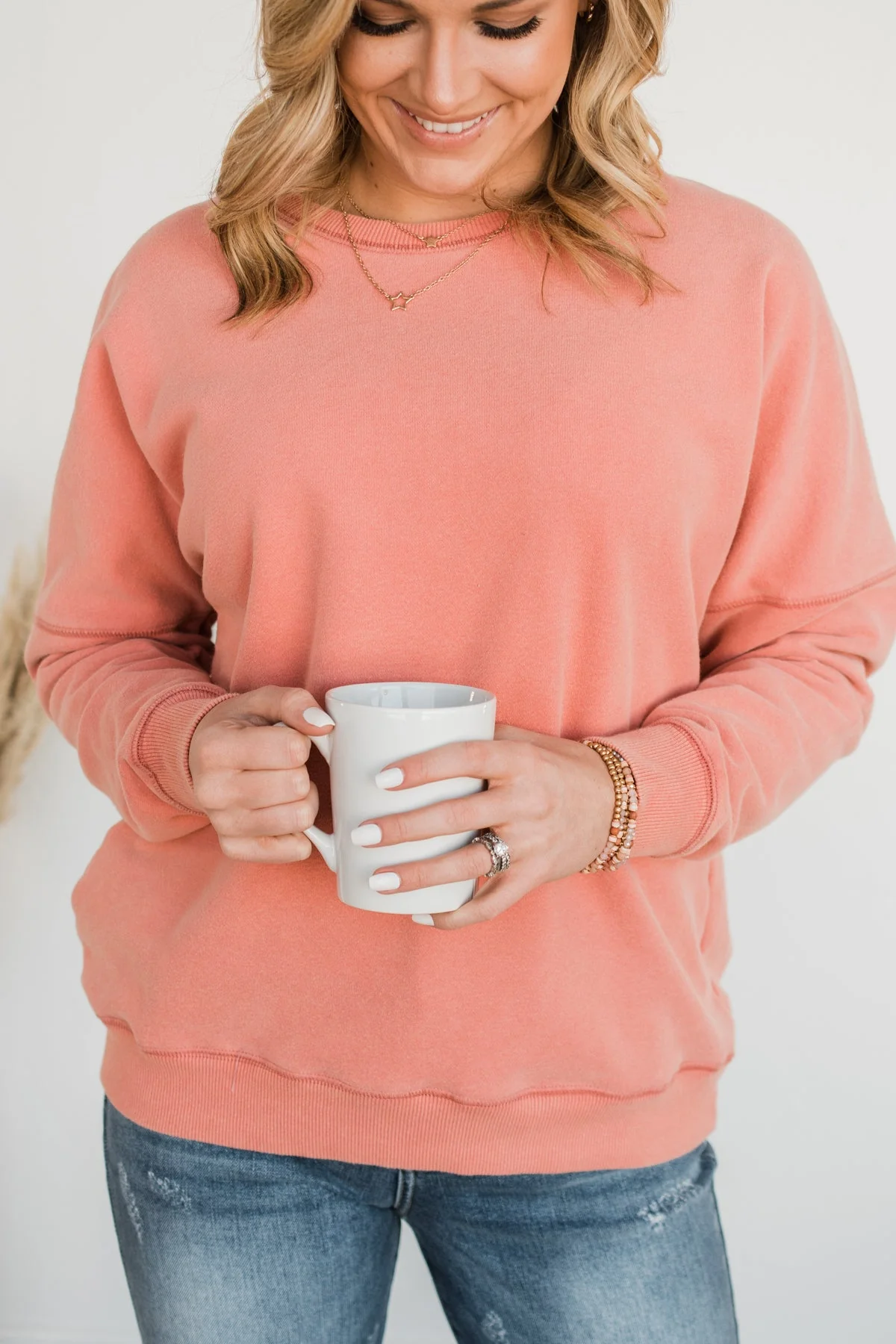 Pulse Basics Notice Me Crew Neck Pullover- Peach - Image 8