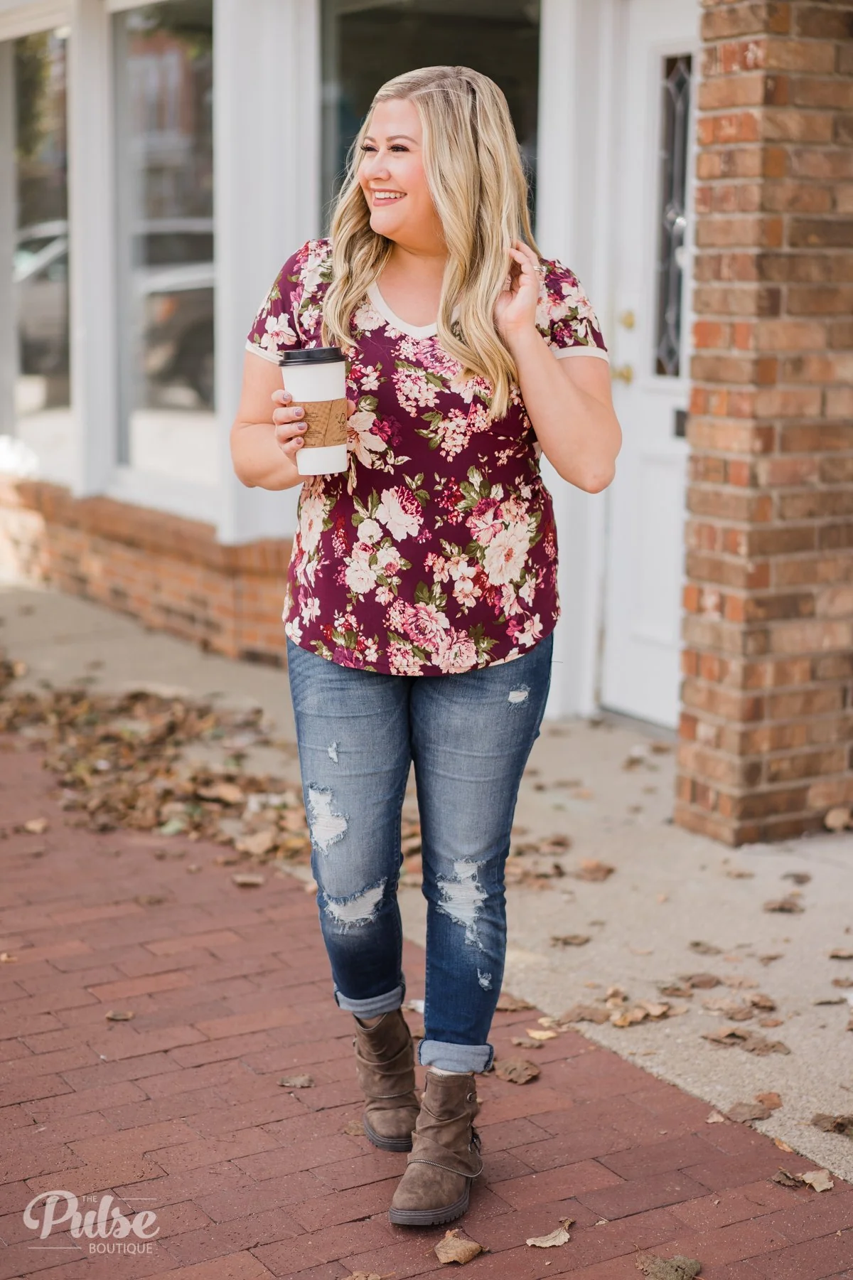 Love Grows Floral V-Neck Top- Eggplant - Image 6