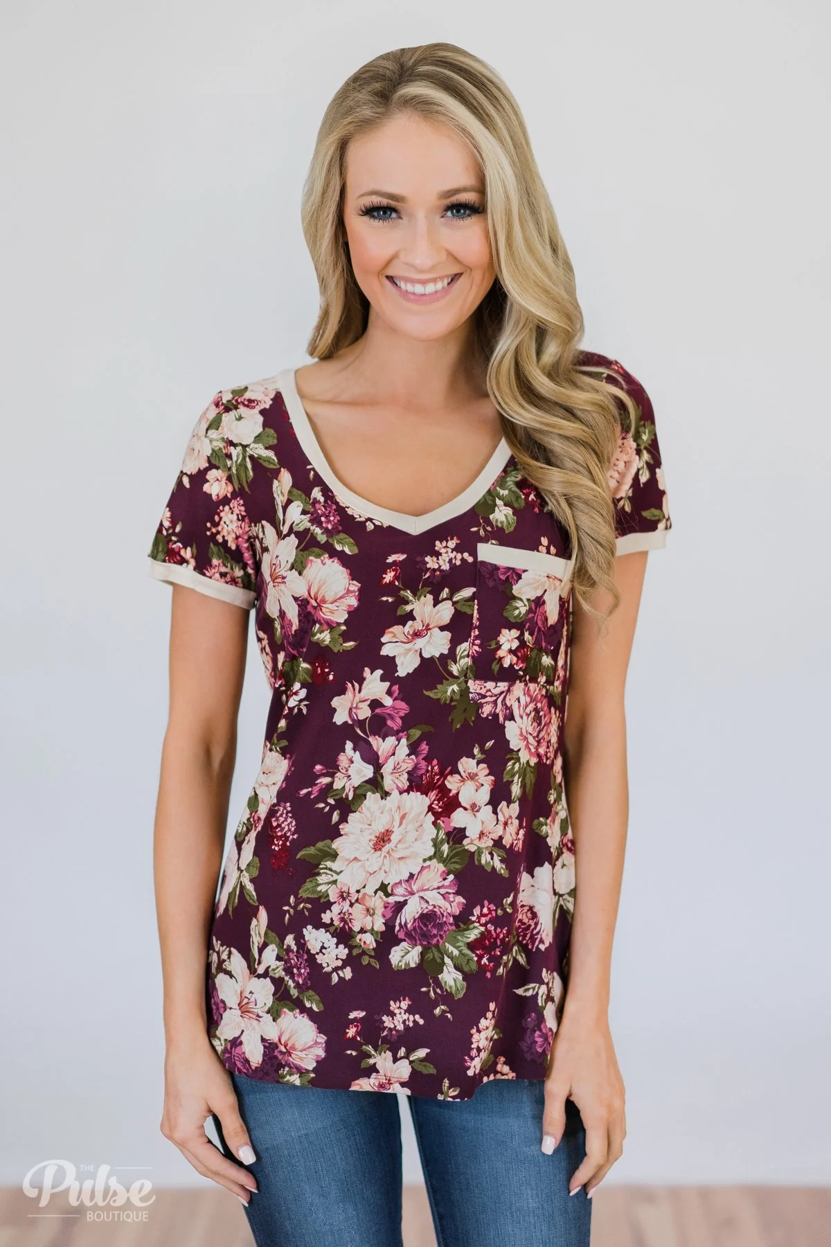 Love Grows Floral V-Neck Top- Eggplant - Image 9