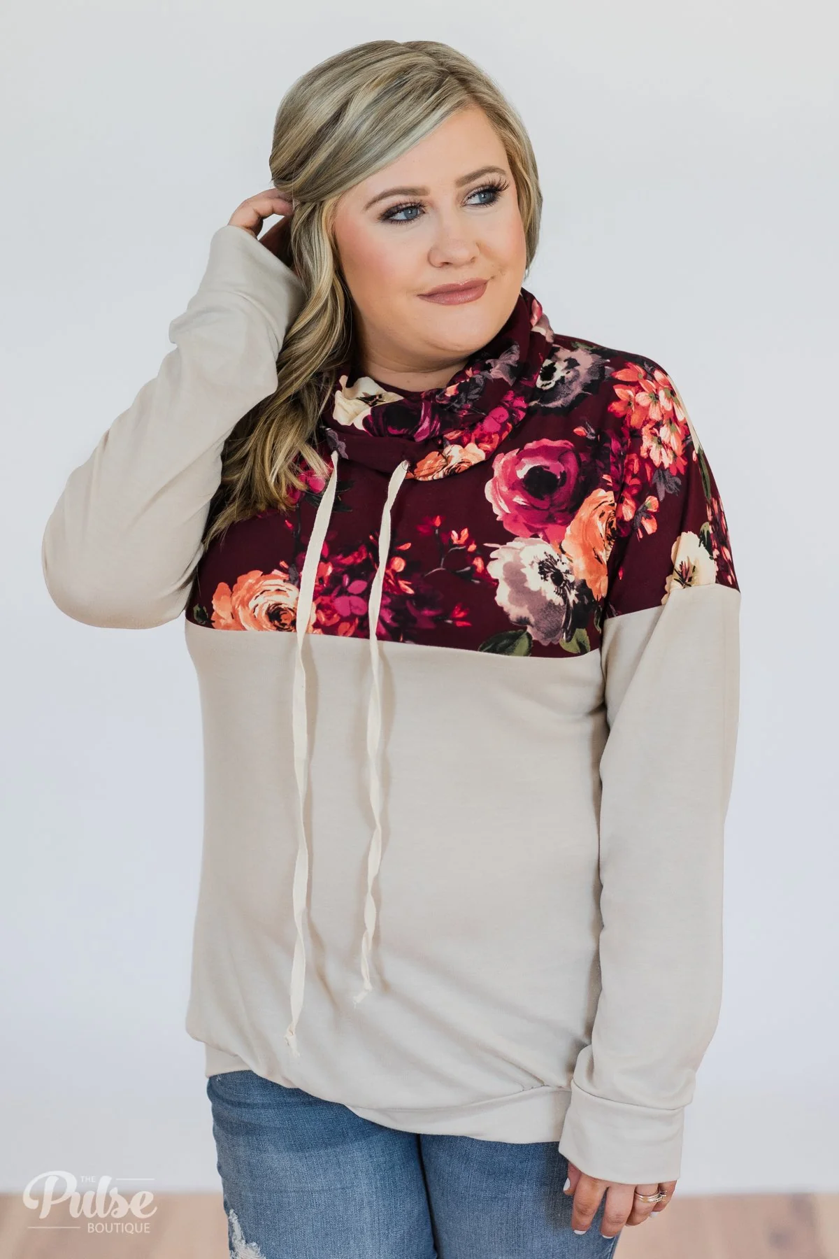 Made for You Floral Cowl Neck- Burgundy - Image 7
