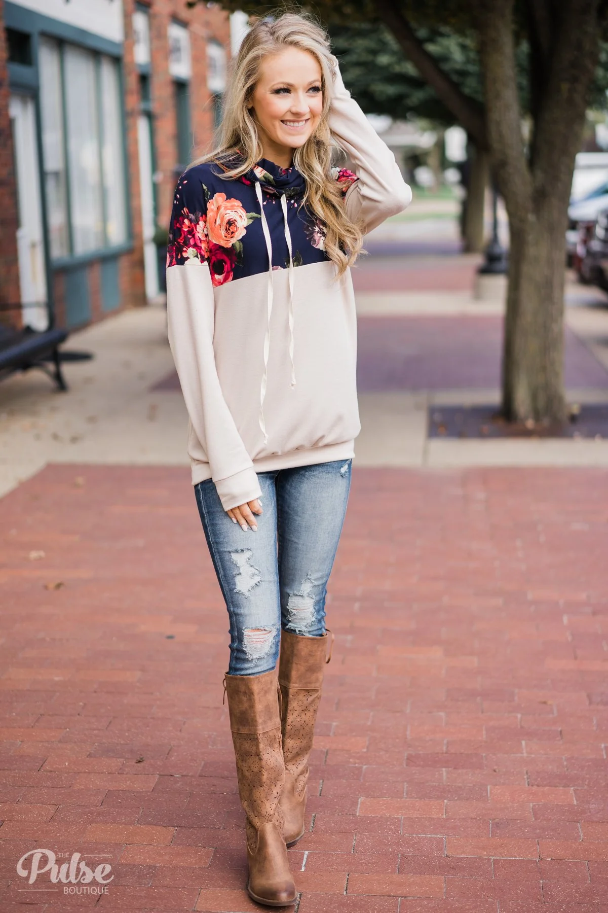 Made for You Floral Cowl Neck- Navy - Image 5