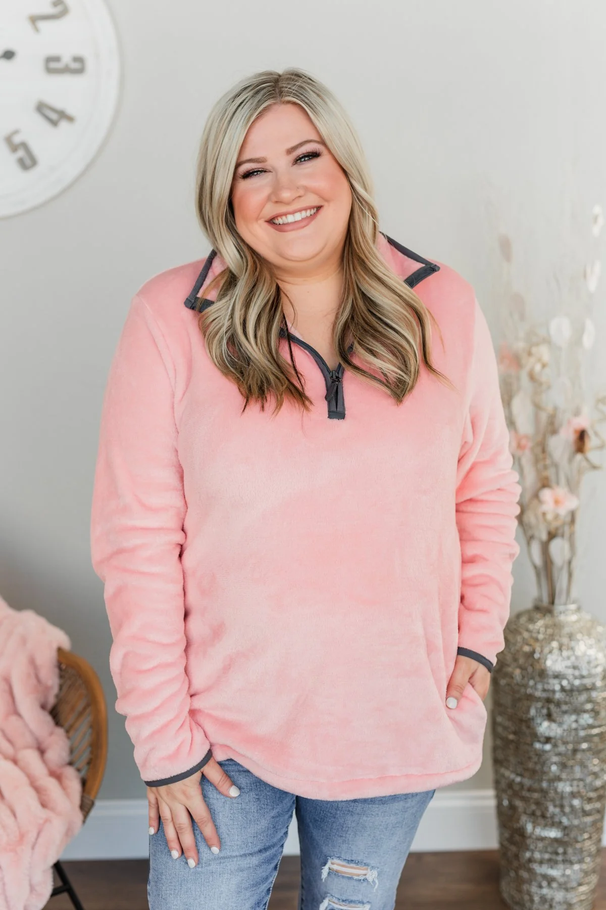 Pulse Exclusive 1/4 Zip Sherpa- Salmon Pink - Image 2