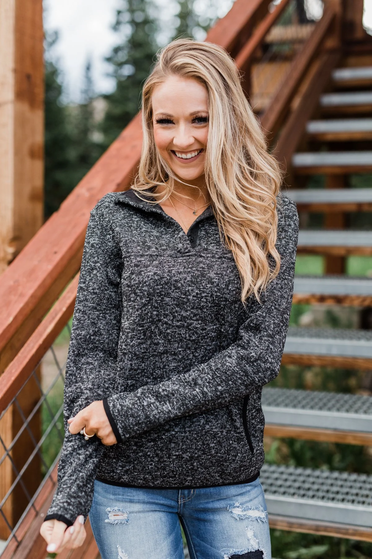 Pulse Exclusive Quarter Button Pullover- Charcoal - Image 10