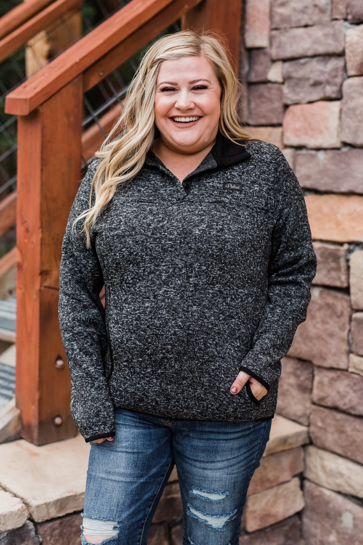 Pulse Exclusive Quarter Button Pullover- Charcoal - Image 3