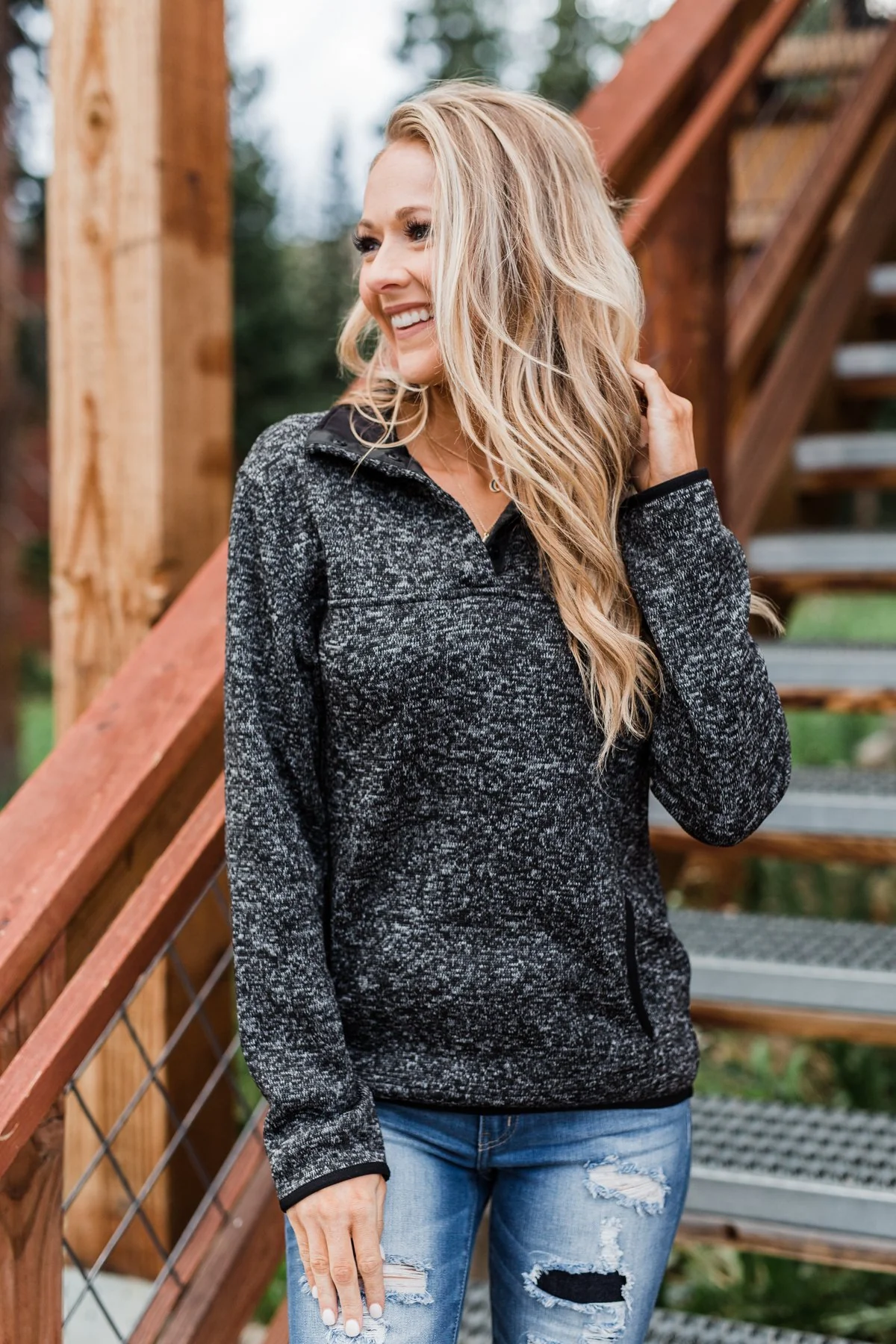 Pulse Exclusive Quarter Button Pullover- Charcoal - Image 4