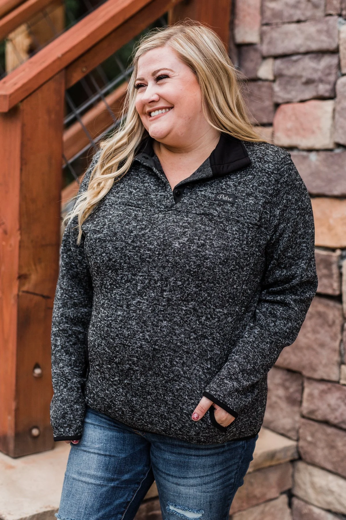 Pulse Exclusive Quarter Button Pullover- Charcoal - Image 5