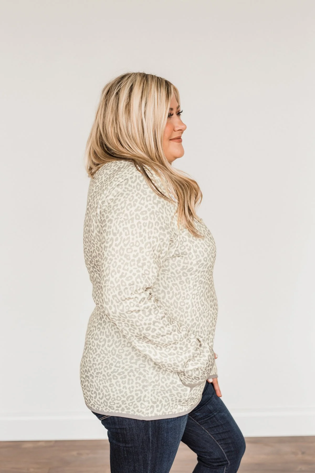 Pulse Exclusive Quarter Button Pullover- Cream Leopard - Image 11