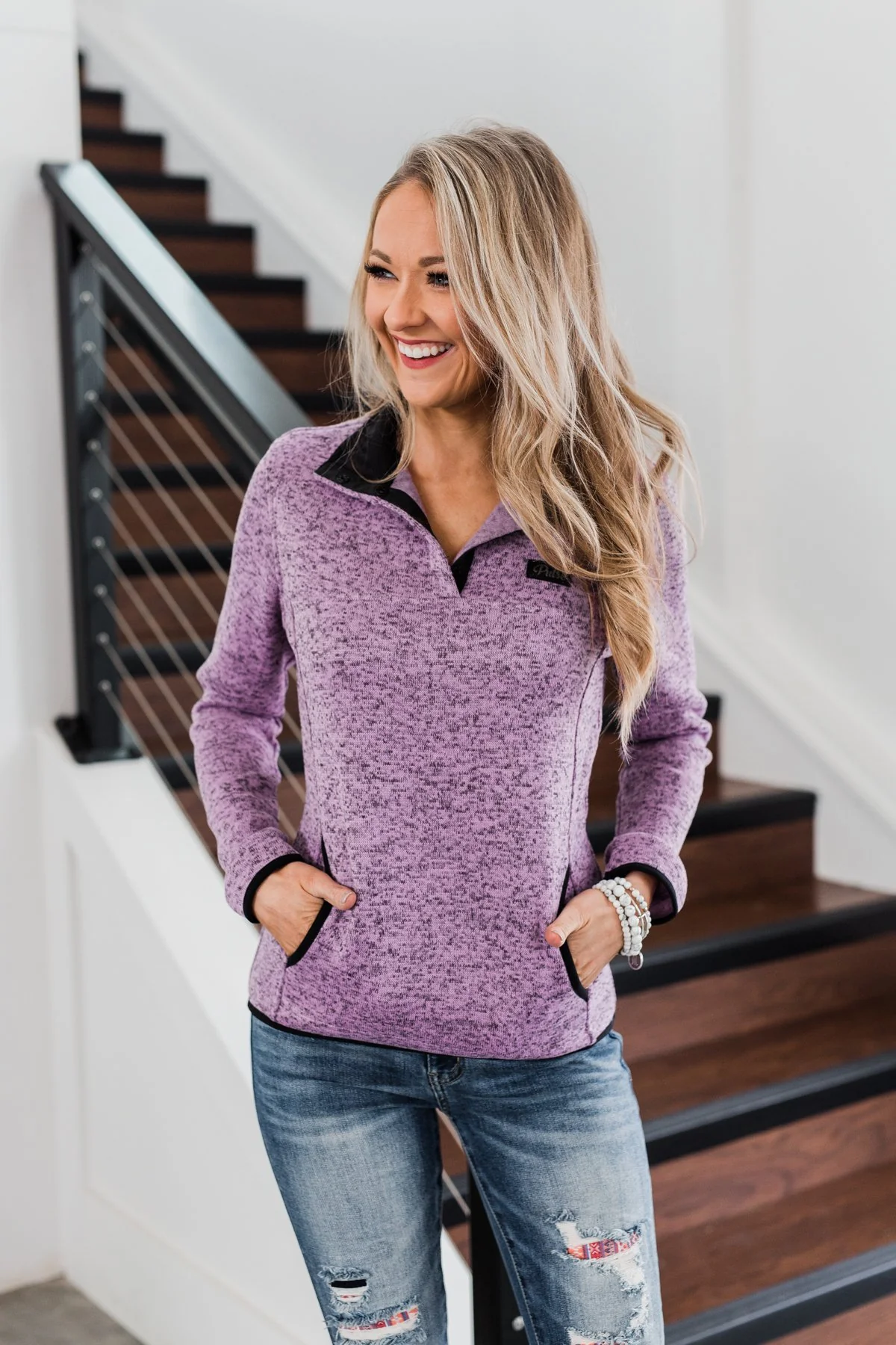 Pulse Exclusive Quarter Button Pullover- Heathered Purple - Image 12