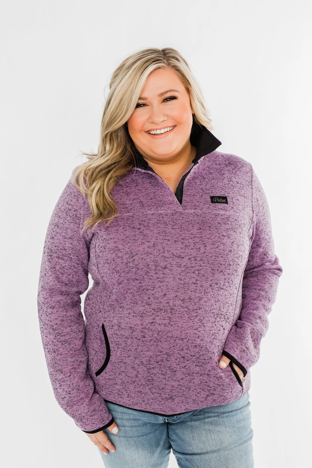 Pulse Exclusive Quarter Button Pullover- Heathered Purple - Image 13