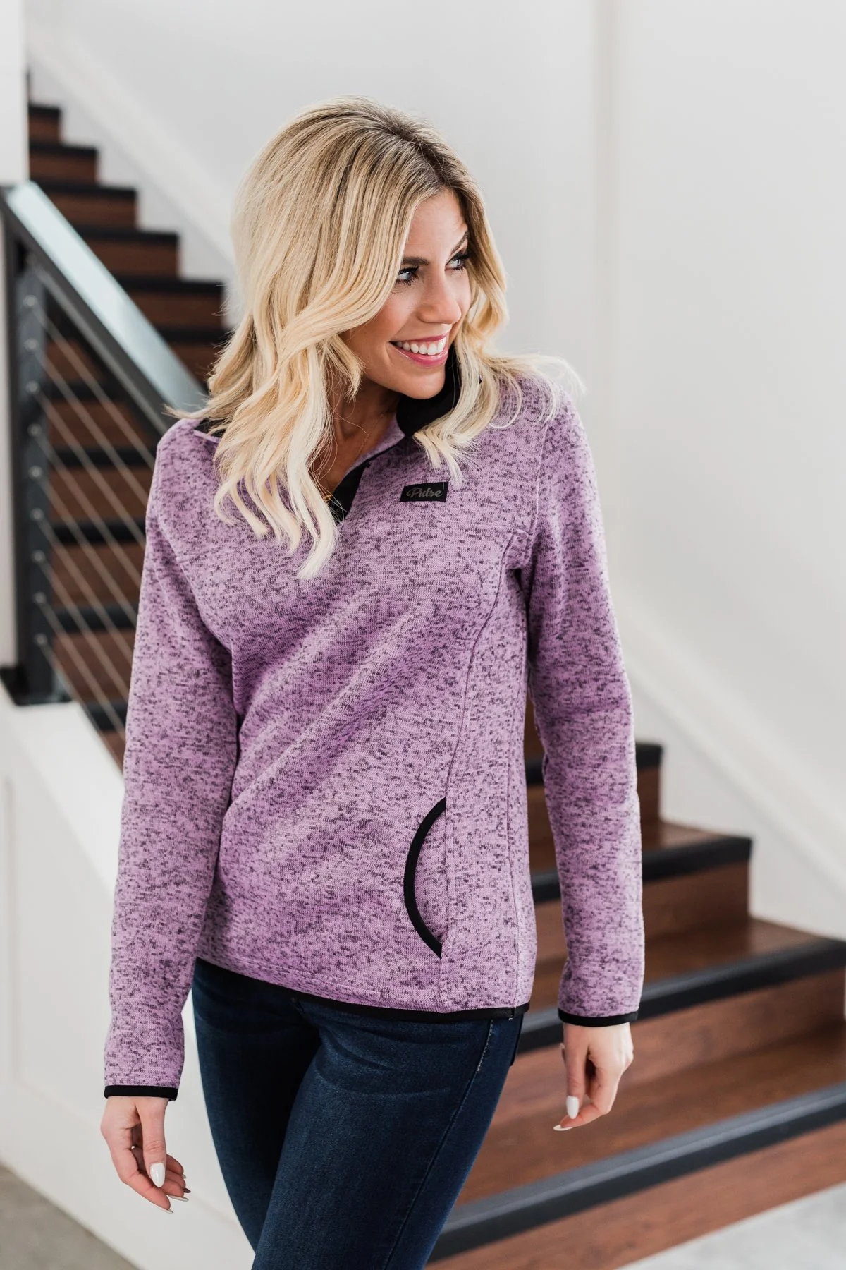 Pulse Exclusive Quarter Button Pullover- Heathered Purple - Image 7