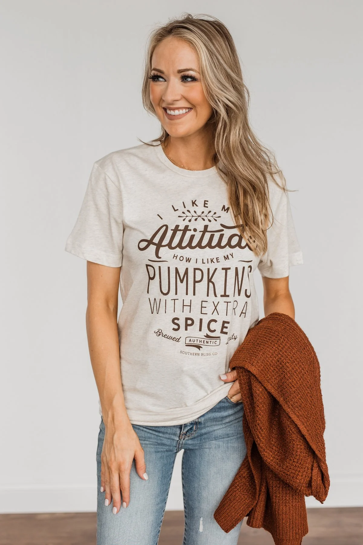 Pumpkin Attitude Graphic Tee- Heathered Oatmeal - Image 14