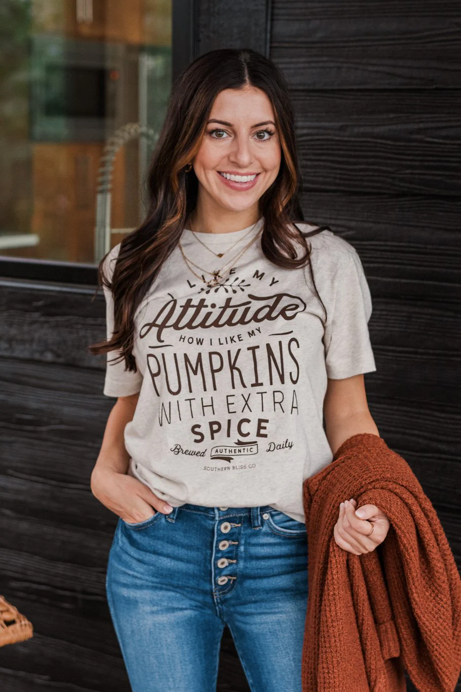 Pumpkin Attitude Graphic Tee- Heathered Oatmeal - Image 2