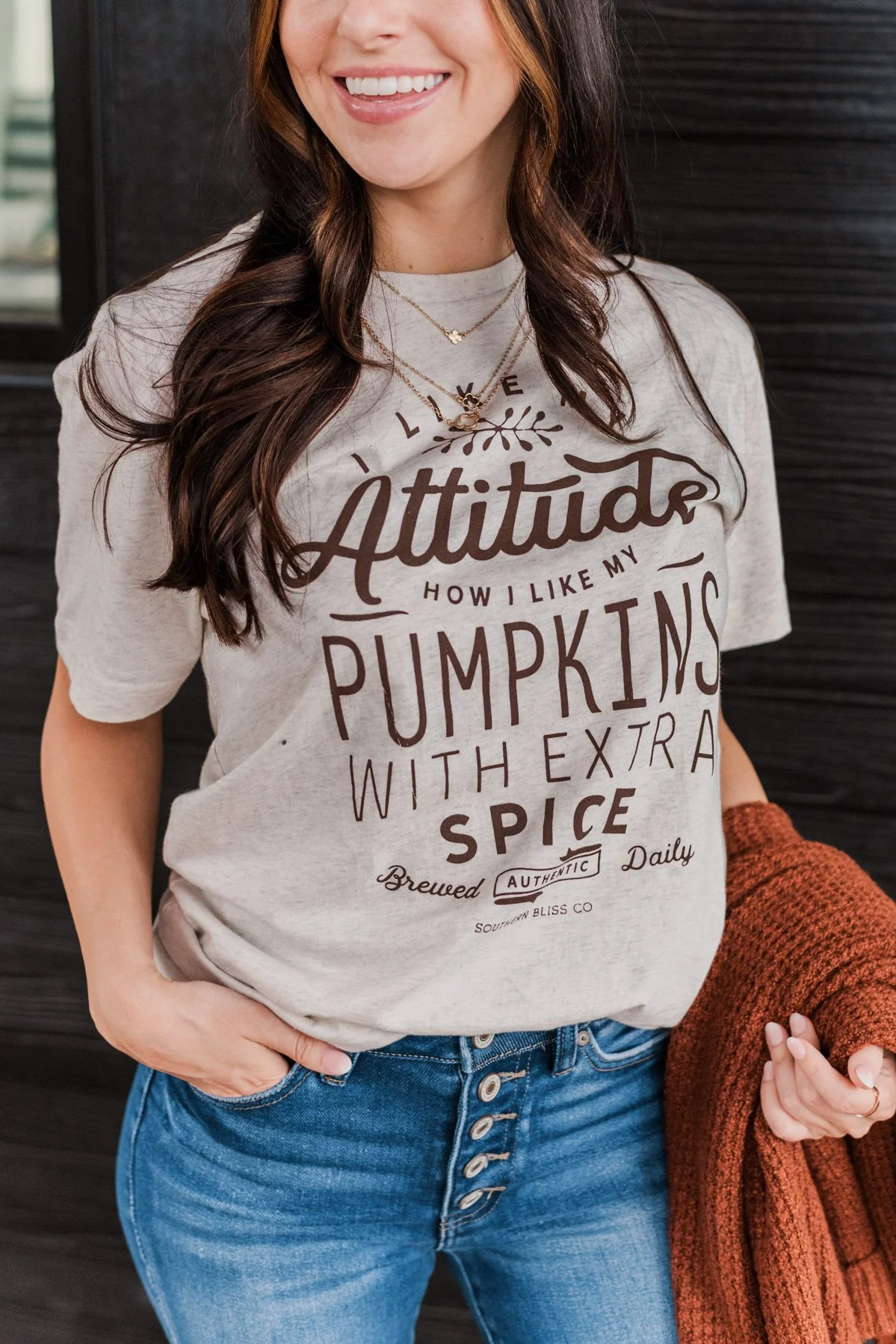 Pumpkin Attitude Graphic Tee- Heathered Oatmeal - Image 6