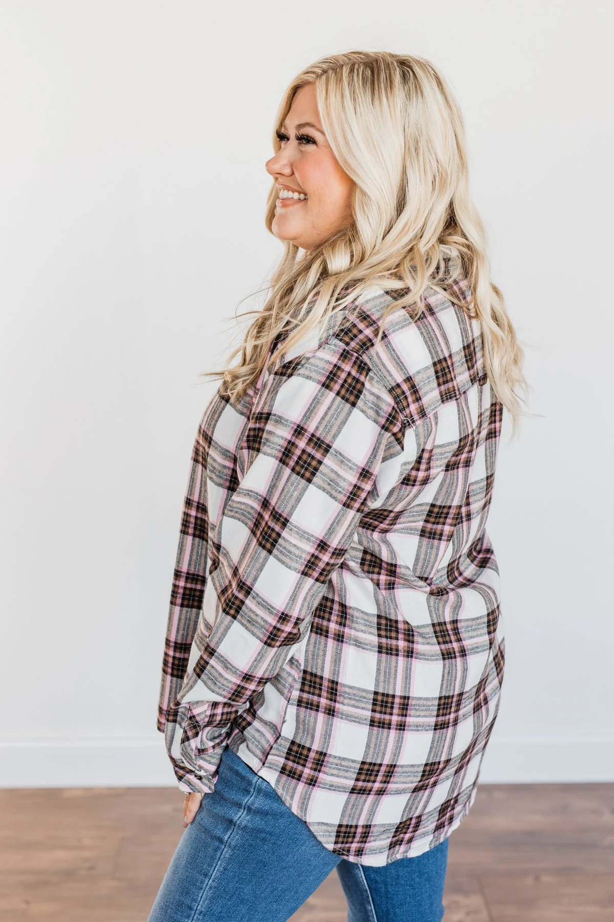 Pumpkin Farm Button Down Flannel- Pink & Ivory - Image 14