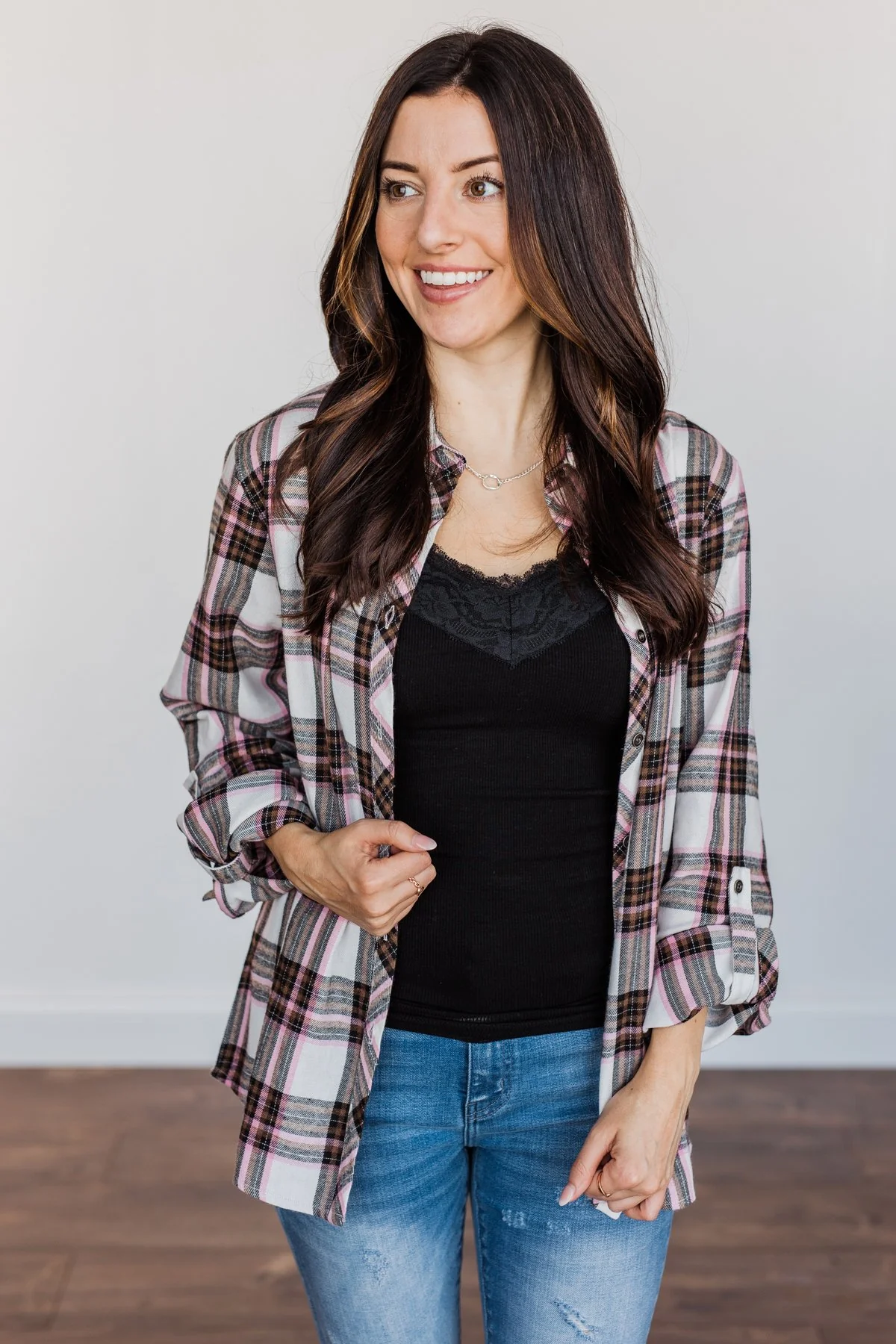 Pumpkin Farm Button Down Flannel- Pink & Ivory - Image 4