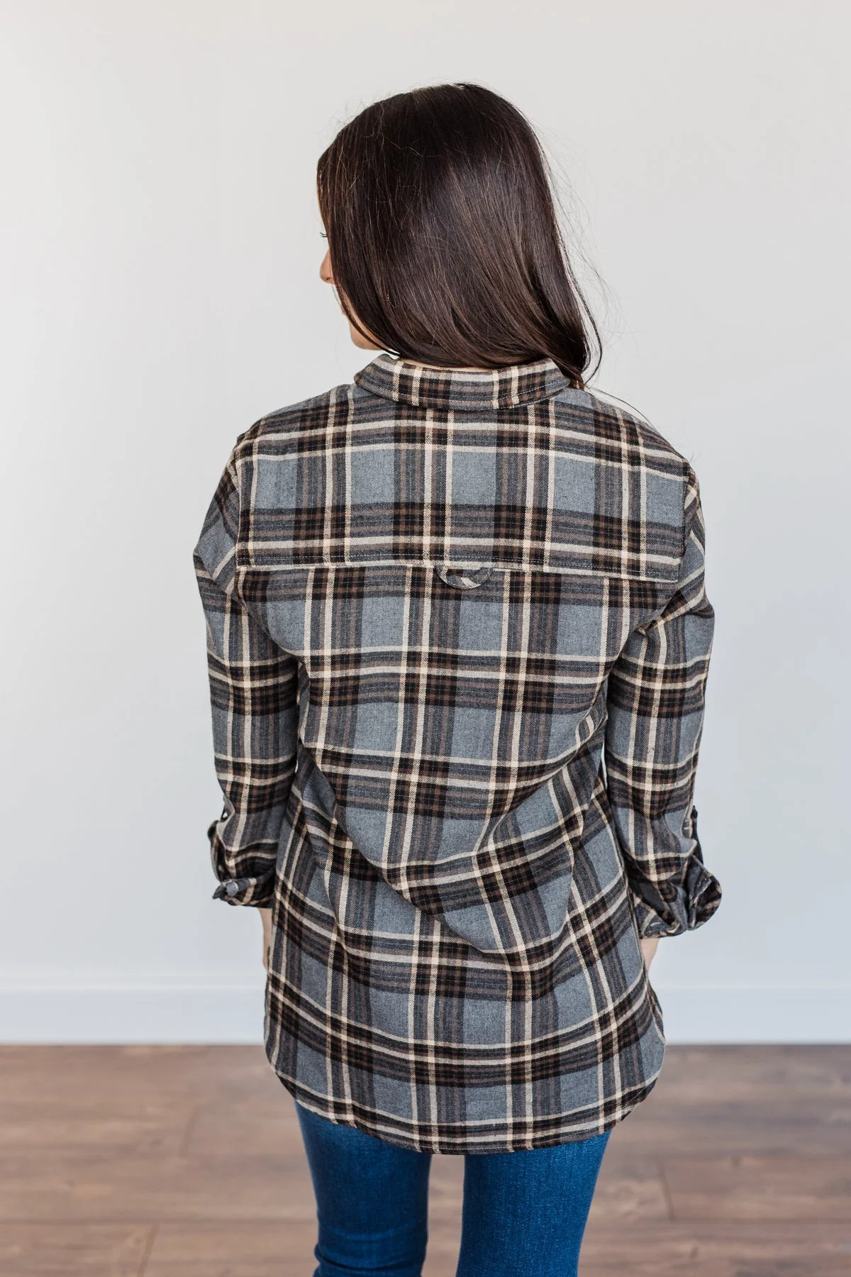 Pumpkin Farm Button Down Flannel- Charcoal, Tan, & Black - Image 8
