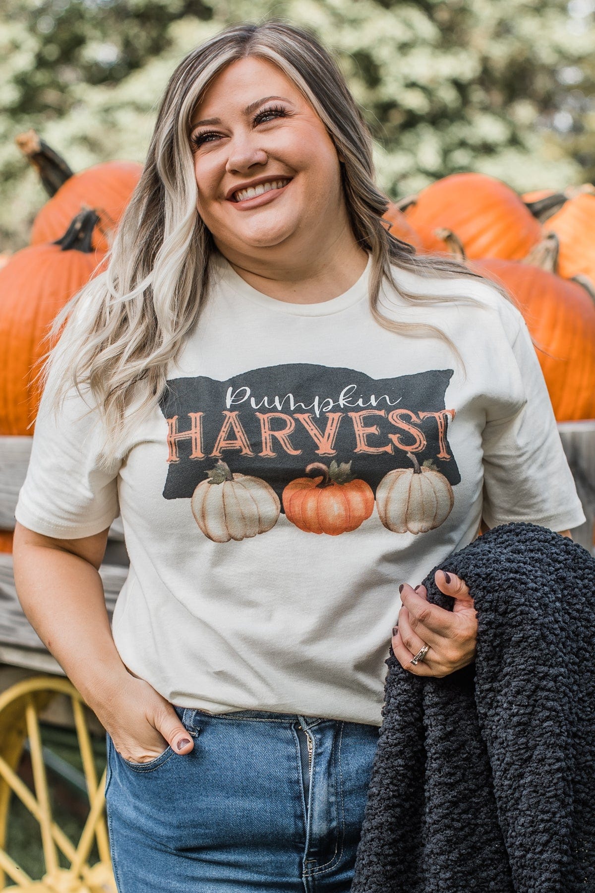 "Pumpkin Harvest" Graphic Tee- Cream - Image 3