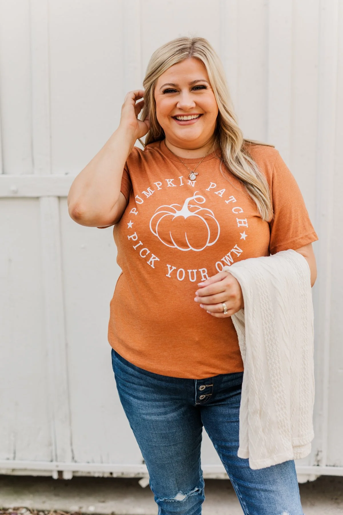 "Pumpkin Patch, Pick Your Own" Graphic Tee- Copper - Image 2