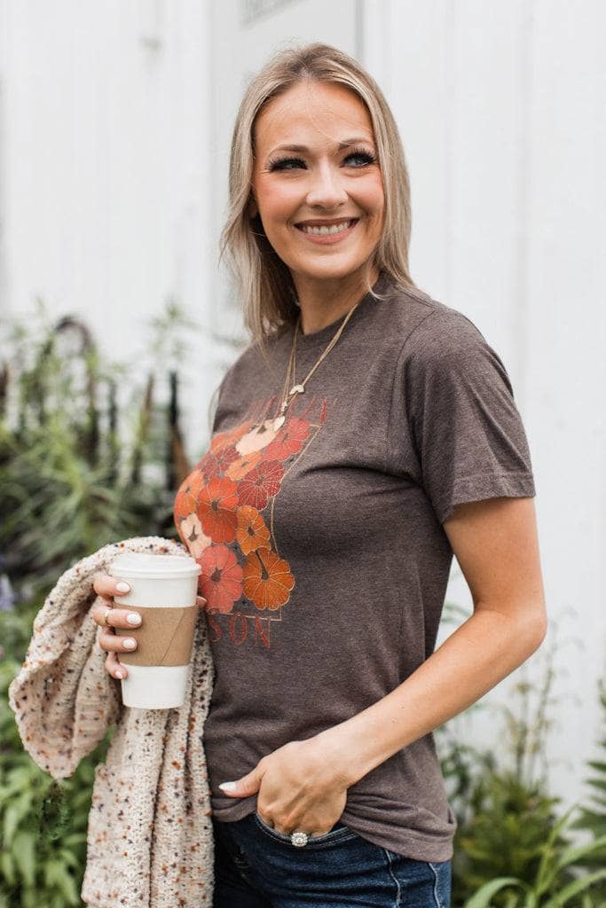 "Pumpkin Season" Graphic Tee- Charcoal Brown - Image 5