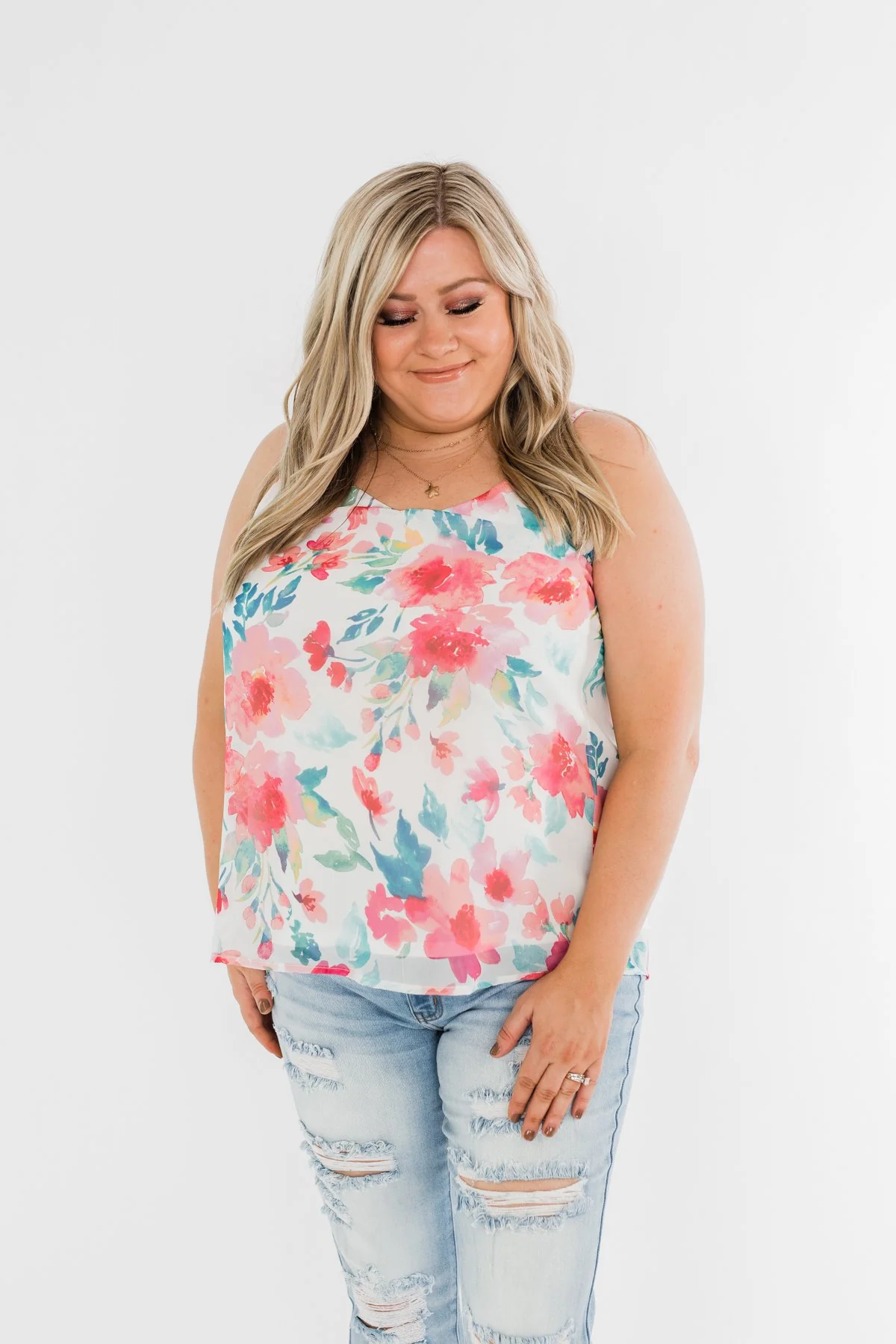 Pure Bliss Floral Shift Tank- Ivory - Image 7
