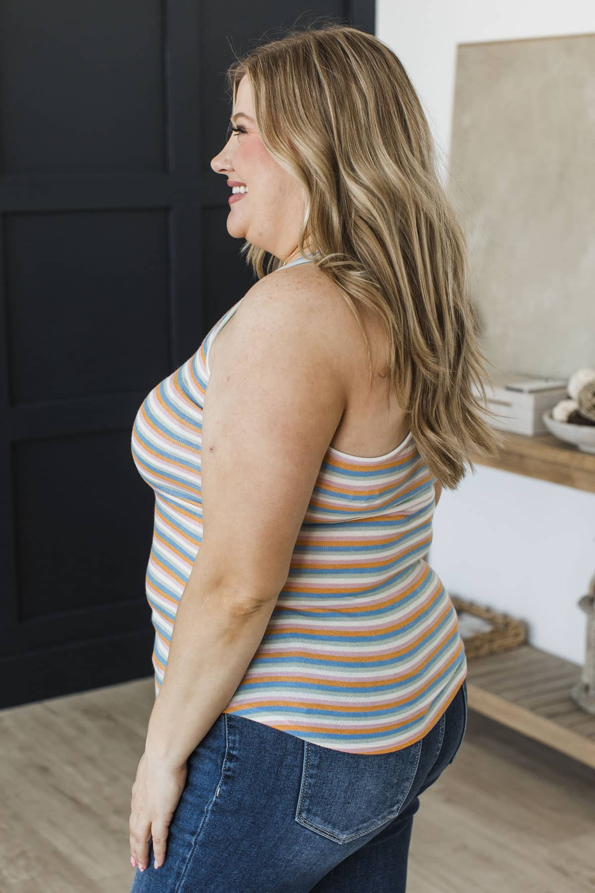 Pure Confidence Striped Tank Top- Blush & Blue - Image 4