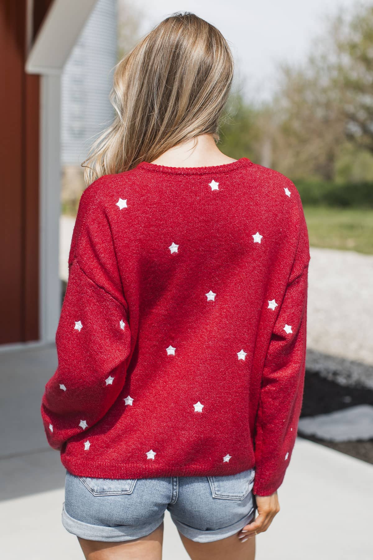 Pure Devotion Embroidered Star Knit Button Cardigan- Red - Image 7