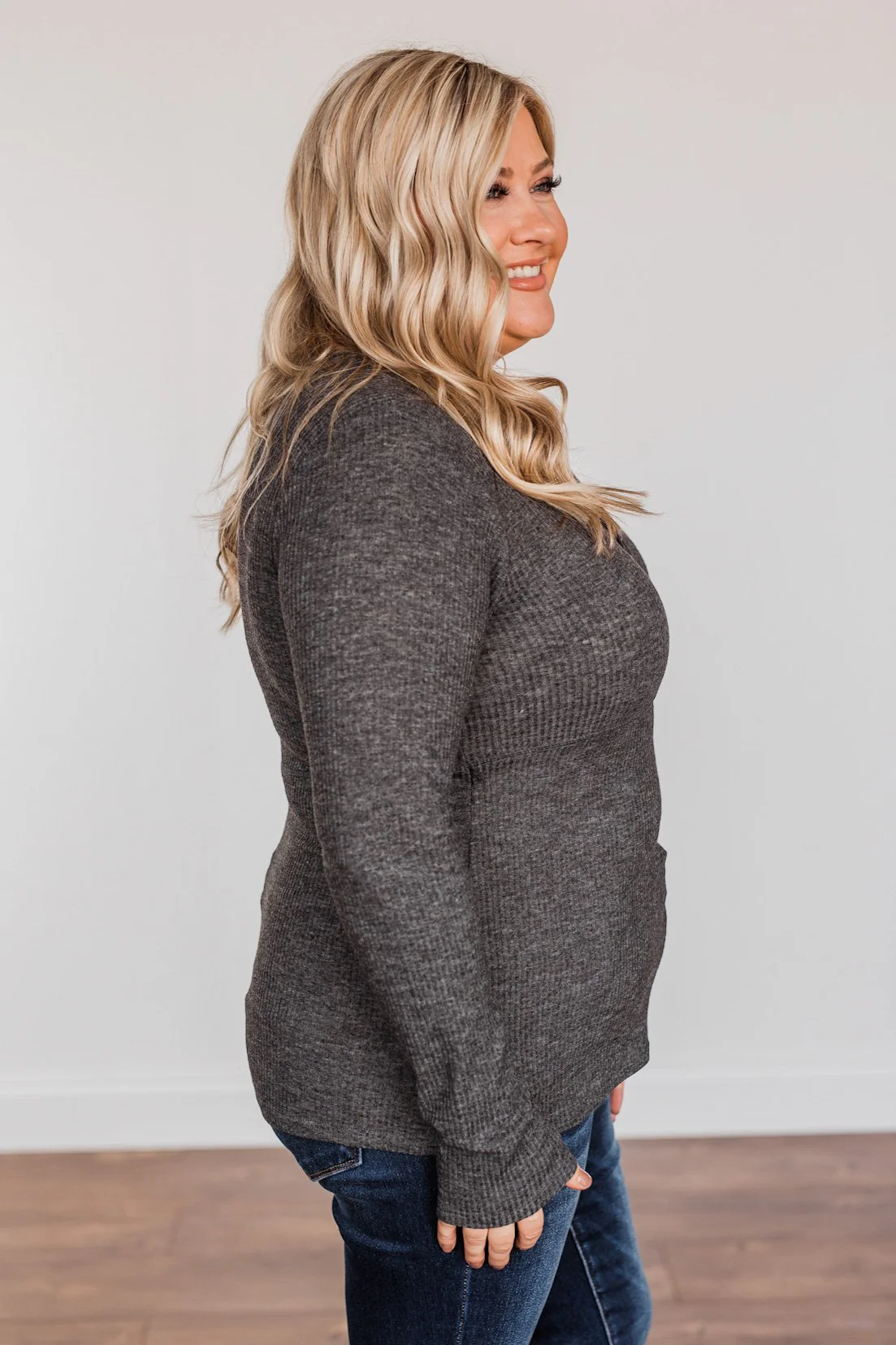 Pure Hearts Button Babydoll Top- Charcoal - Image 8