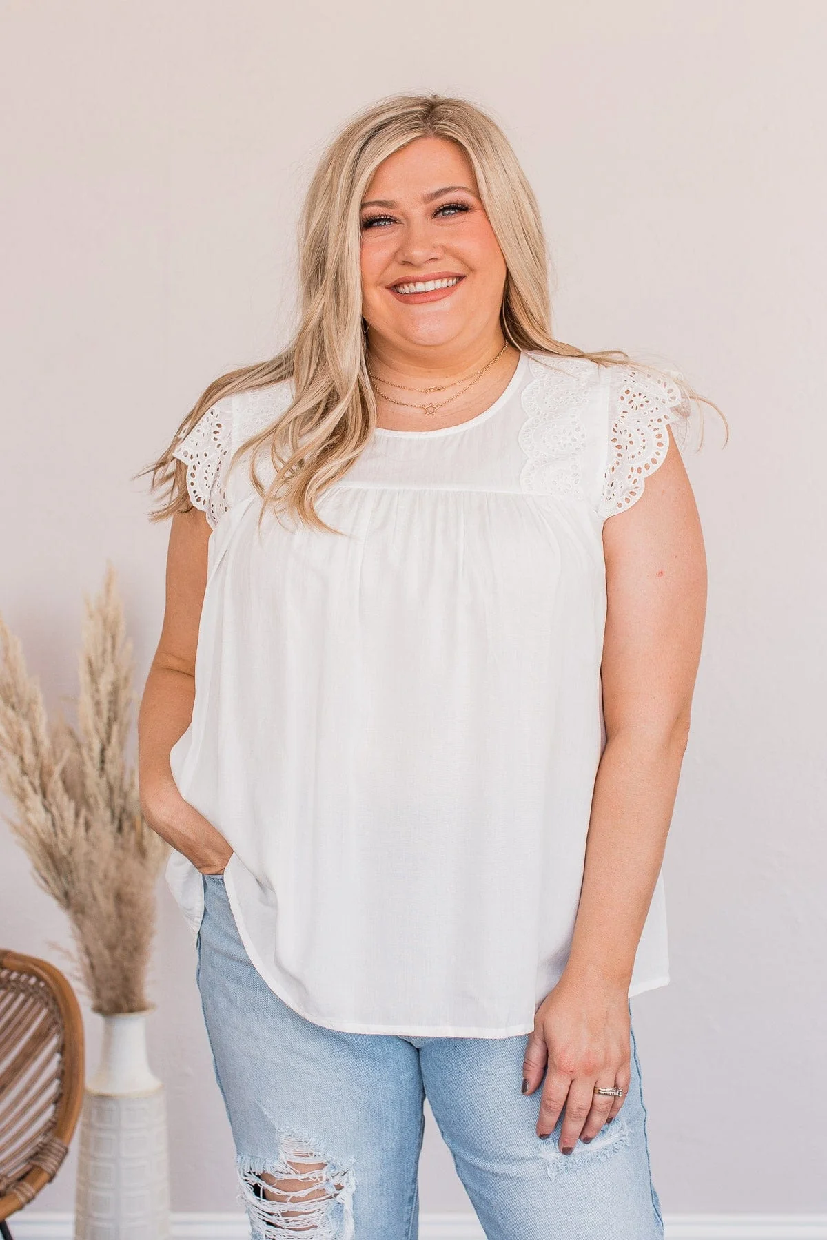 Pure Imagination Lace Babydoll Top- White - Image 2
