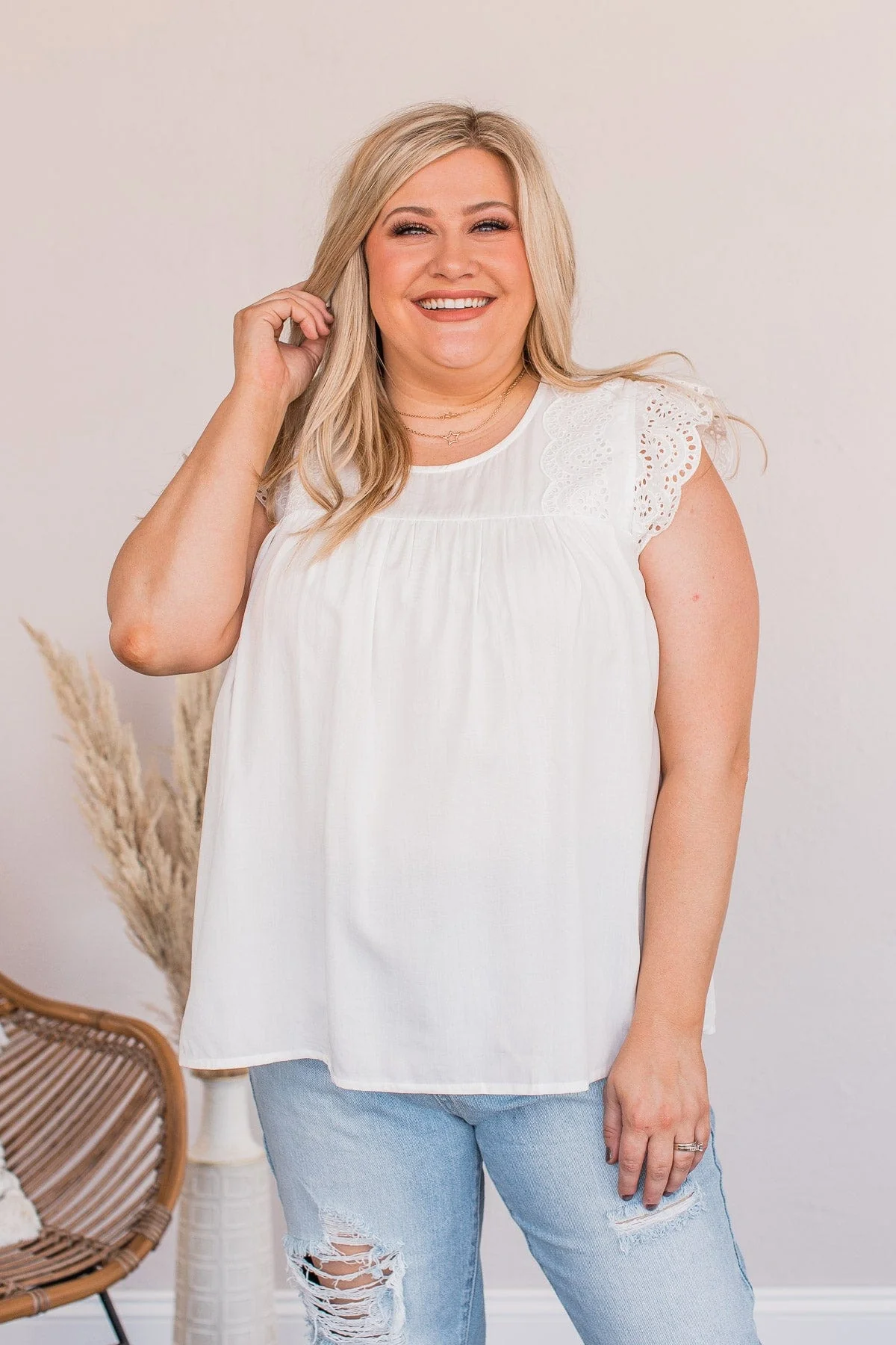 Pure Imagination Lace Babydoll Top- White - Image 4