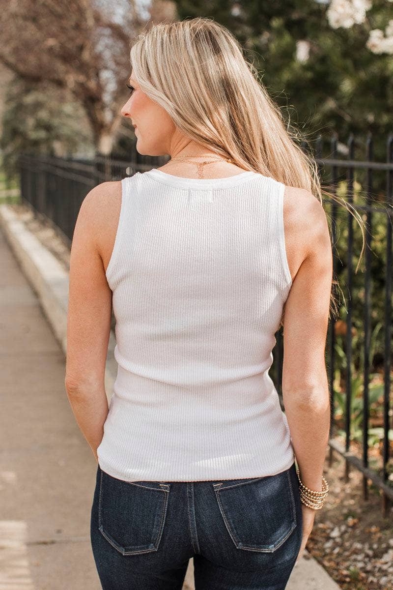 Pure Loveliness Ribbed Tank Top- Ivory - Image 4