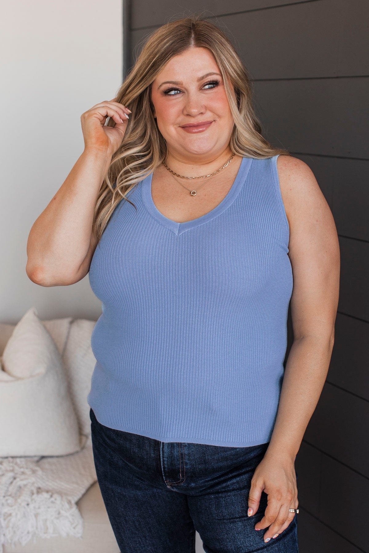 Pure Loveliness Ribbed Tank Top- Light Blue - Image 3