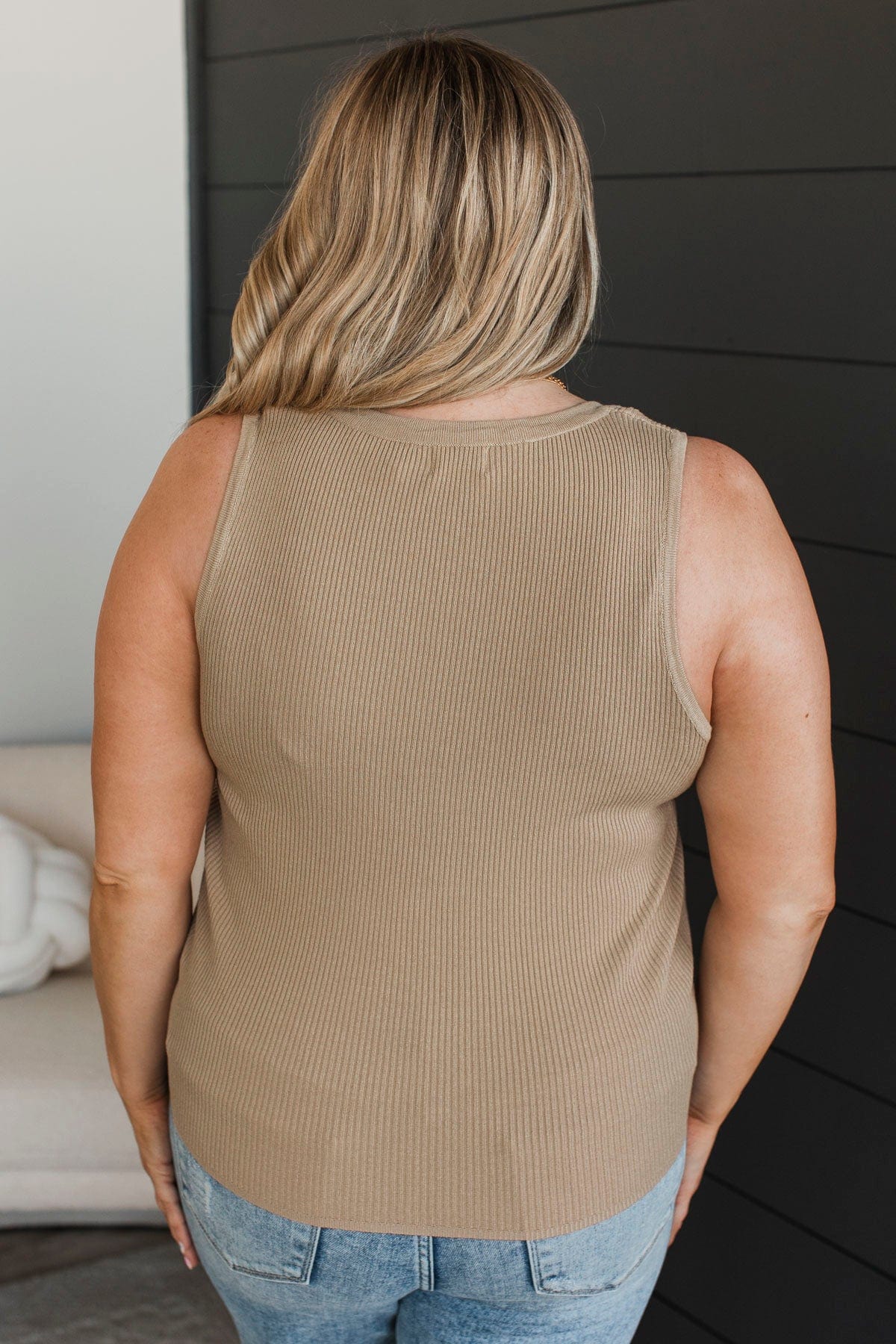 Pure Loveliness Ribbed Tank Top- Tan - Image 7