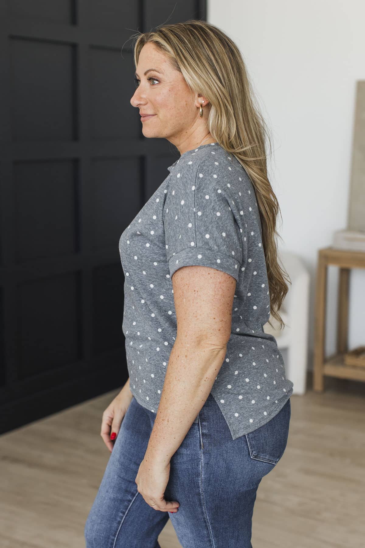 Pure Radiance Polka Dot Short Sleeve Top- Dusty Navy - Image 6