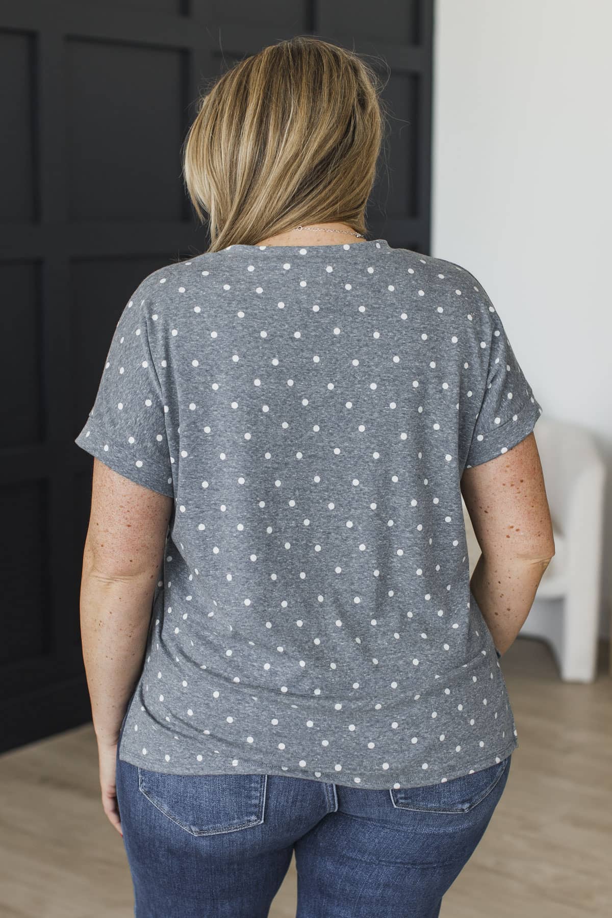Pure Radiance Polka Dot Short Sleeve Top- Dusty Navy - Image 8