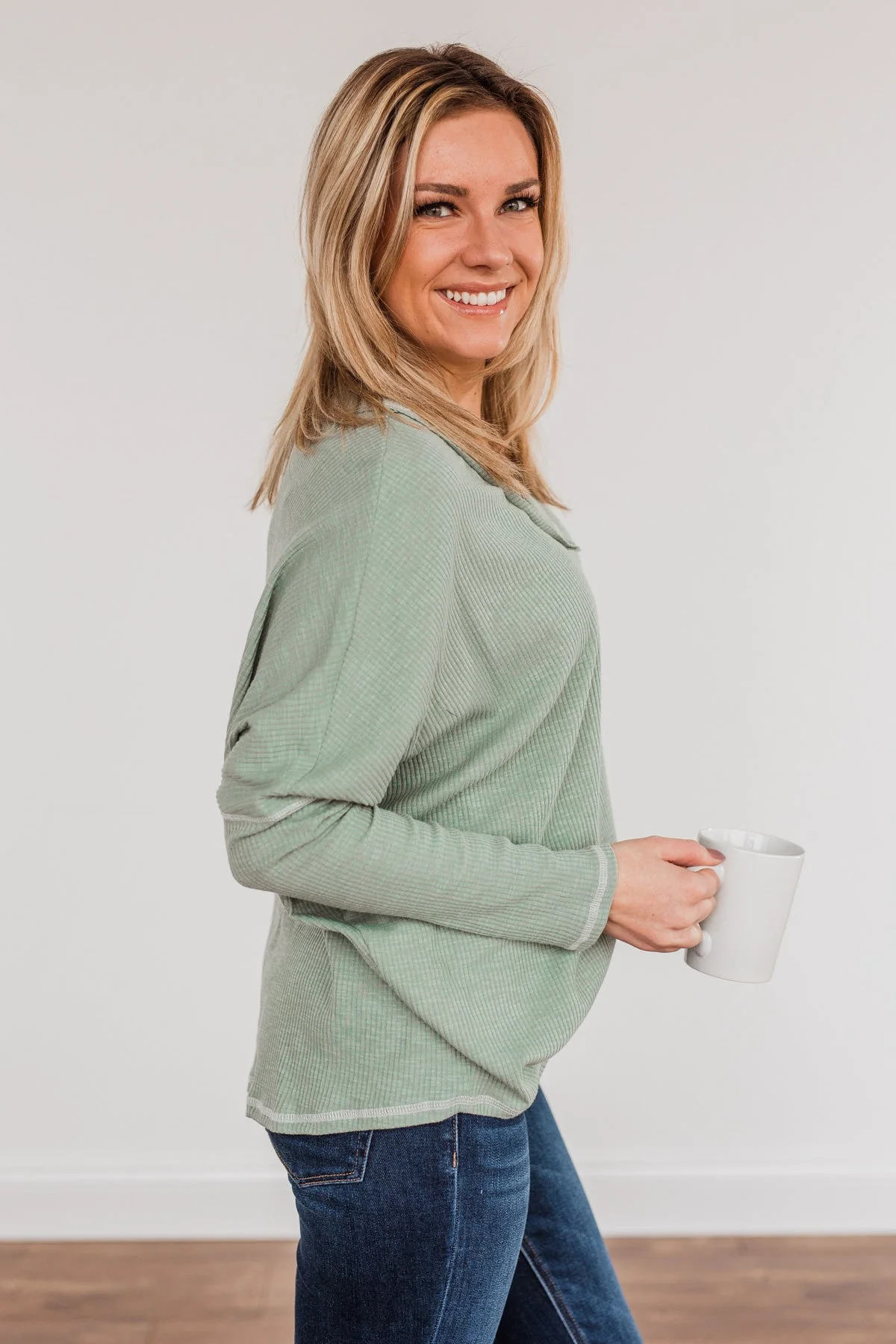 Purely Stunning Long Sleeve Knit Top- Sage - Image 5