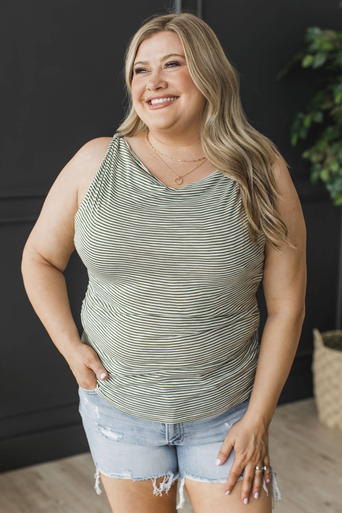 Purely You Cowl Neck Tank Top- Ivory & Green - Image 3