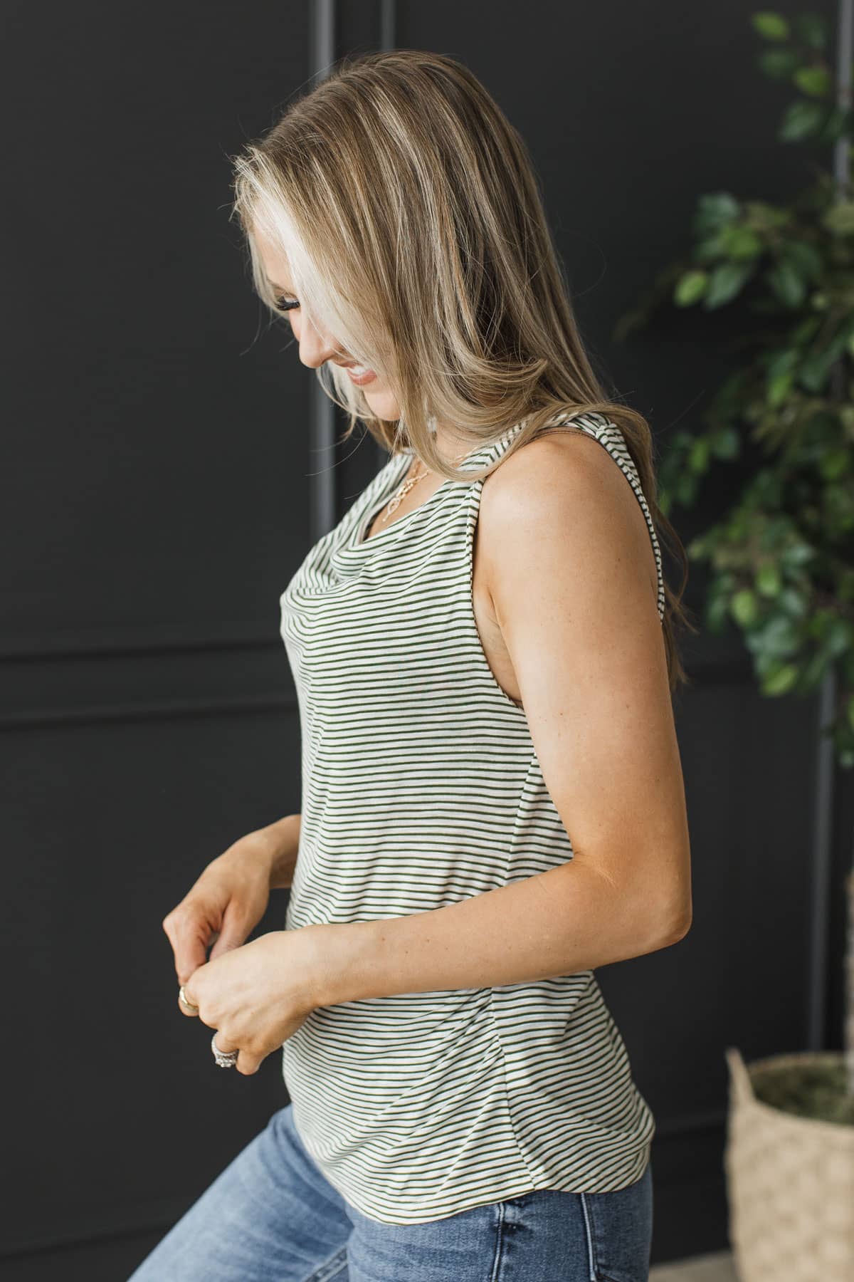 Purely You Cowl Neck Tank Top- Ivory & Green - Image 6