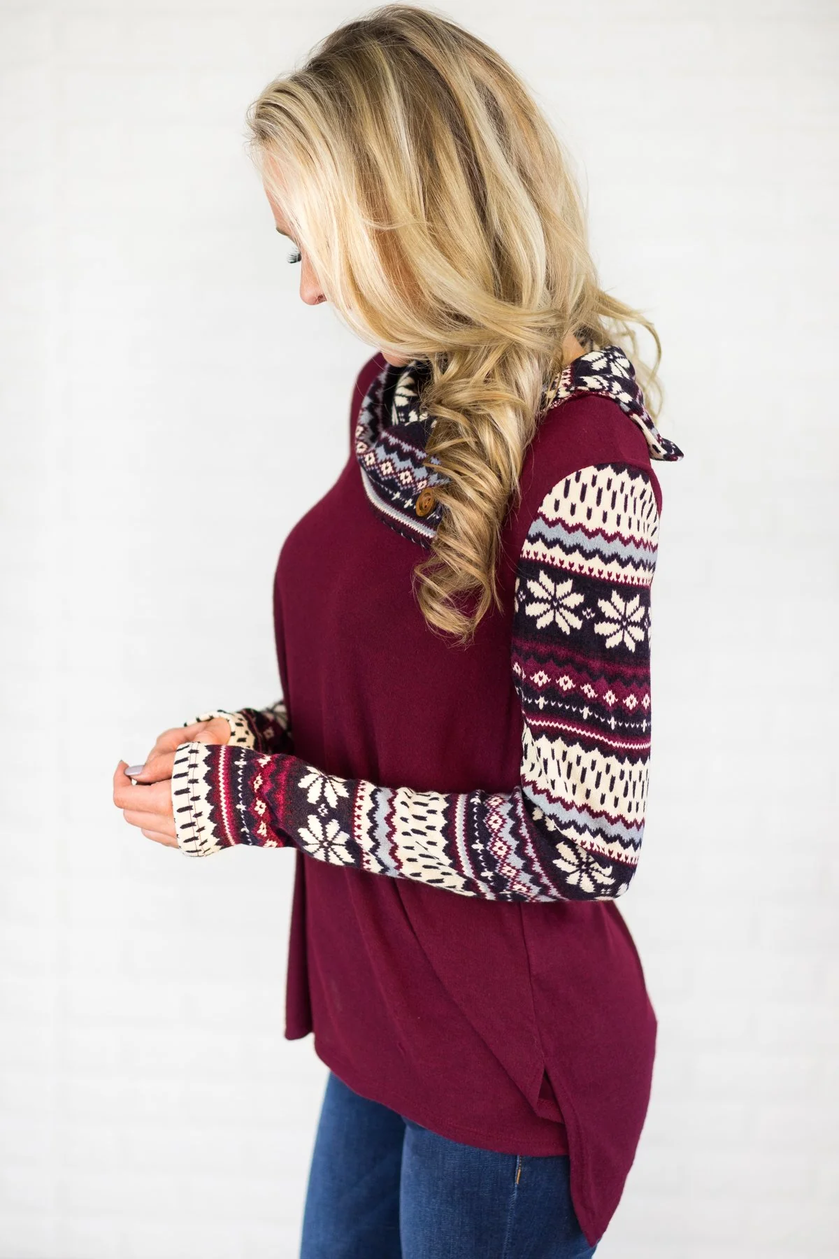 Purple Snowflake Button Sweater - Image 3