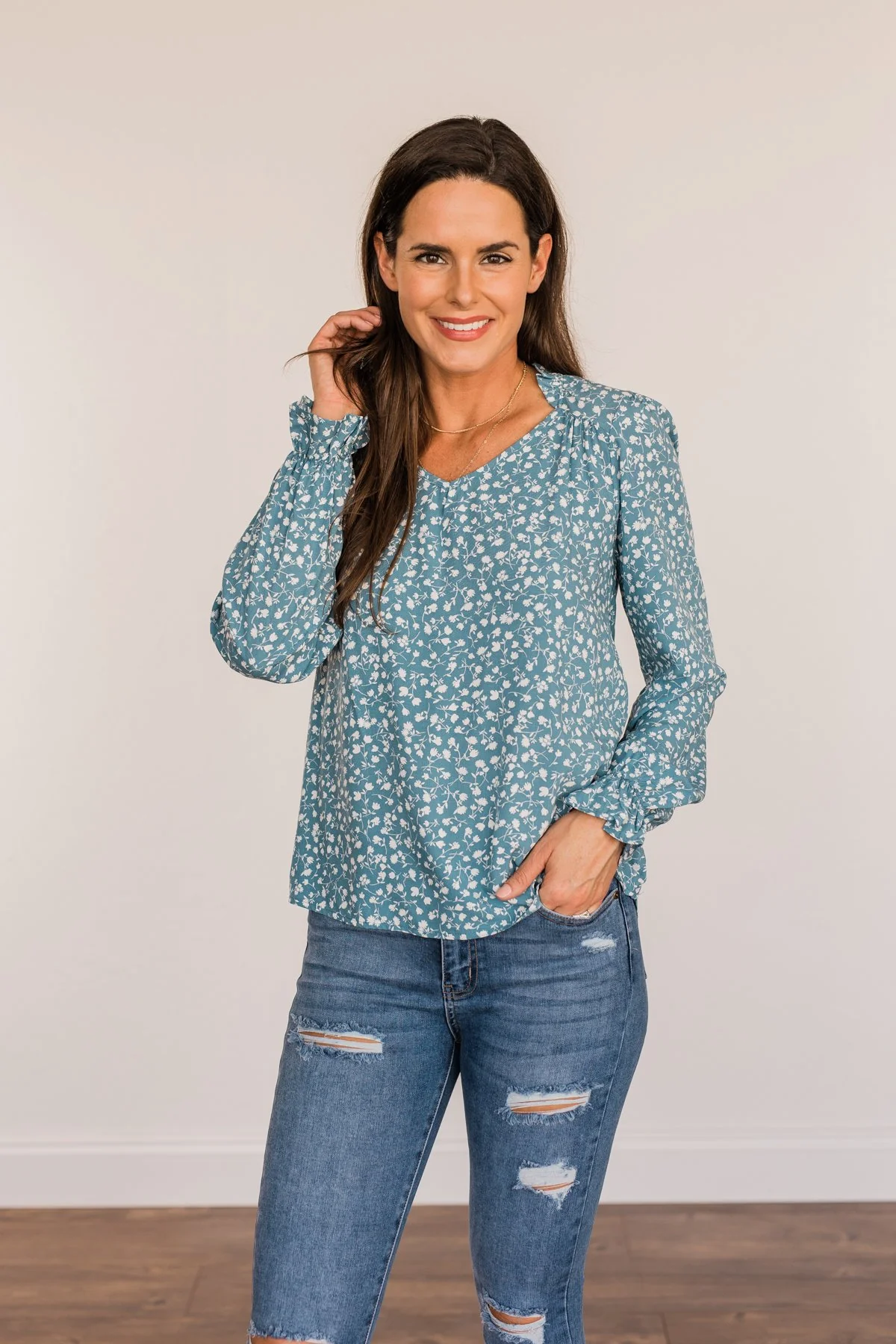 Pursue Your Ambitions Floral Blouse- Denim Blue - Image 5