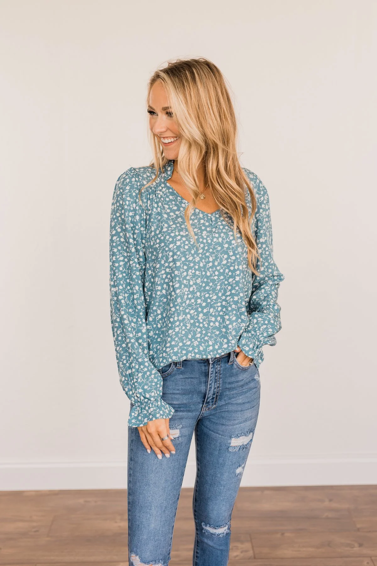 Pursue Your Ambitions Floral Blouse- Denim Blue - Image 6