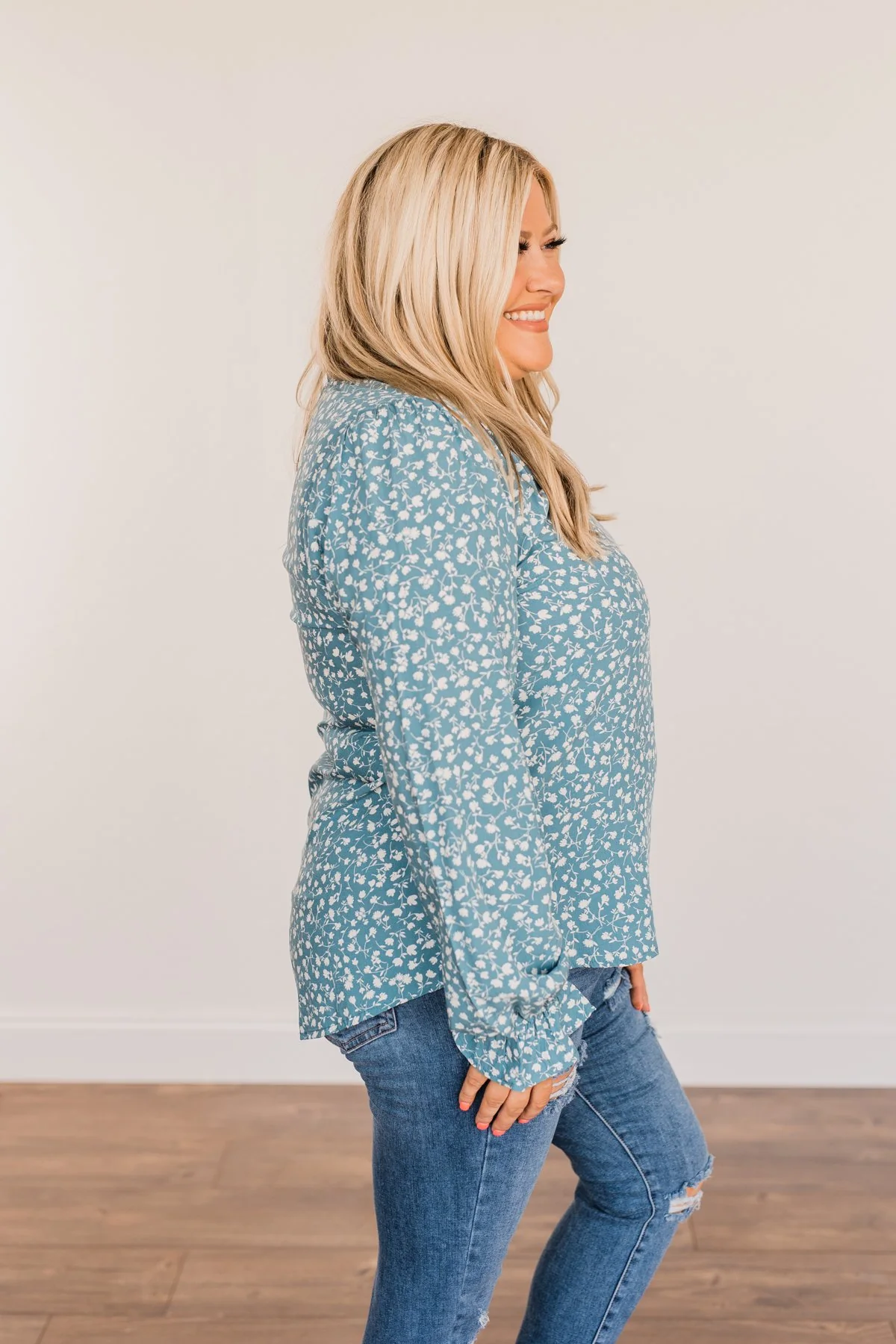 Pursue Your Ambitions Floral Blouse- Denim Blue - Image 7