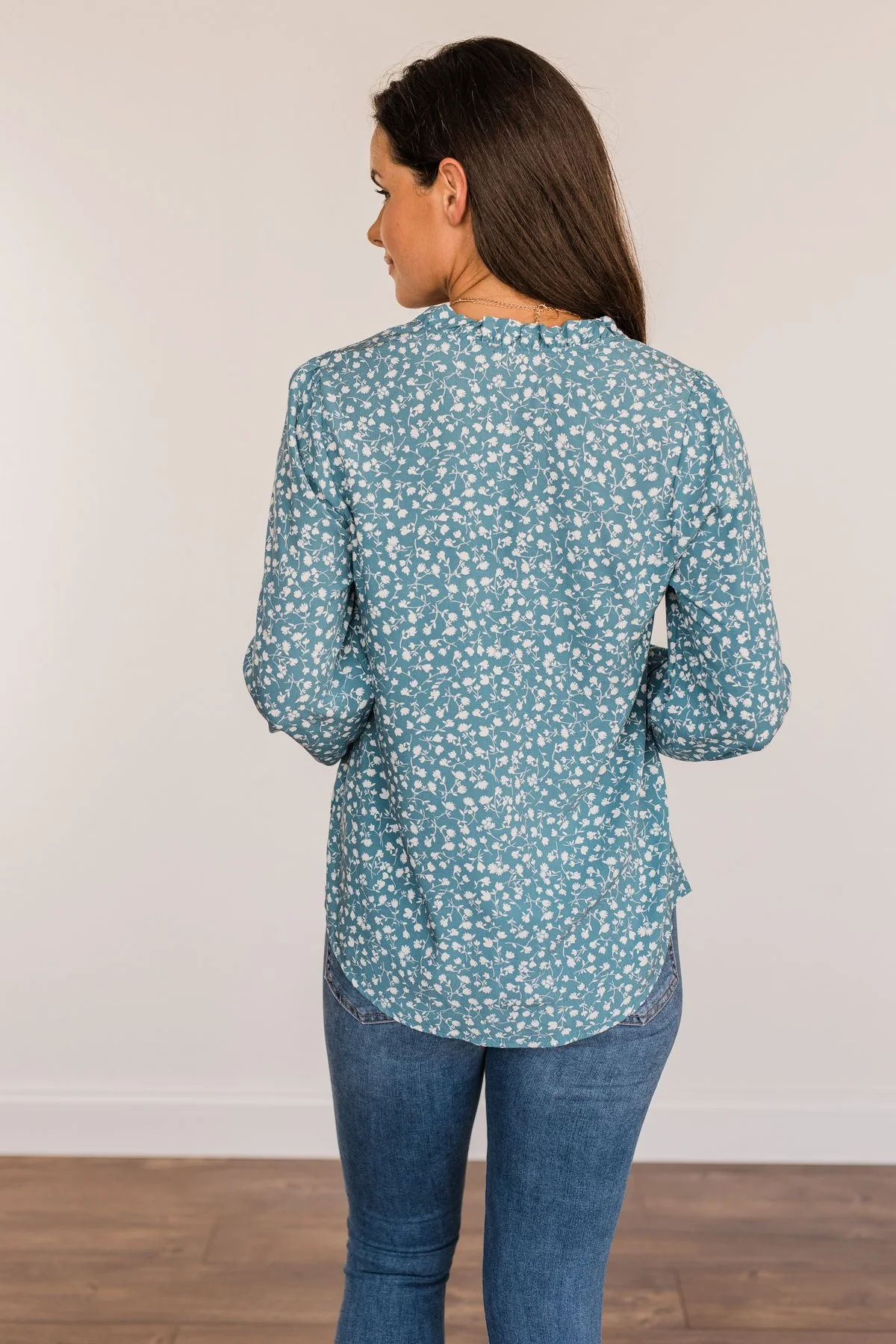 Pursue Your Ambitions Floral Blouse- Denim Blue - Image 8
