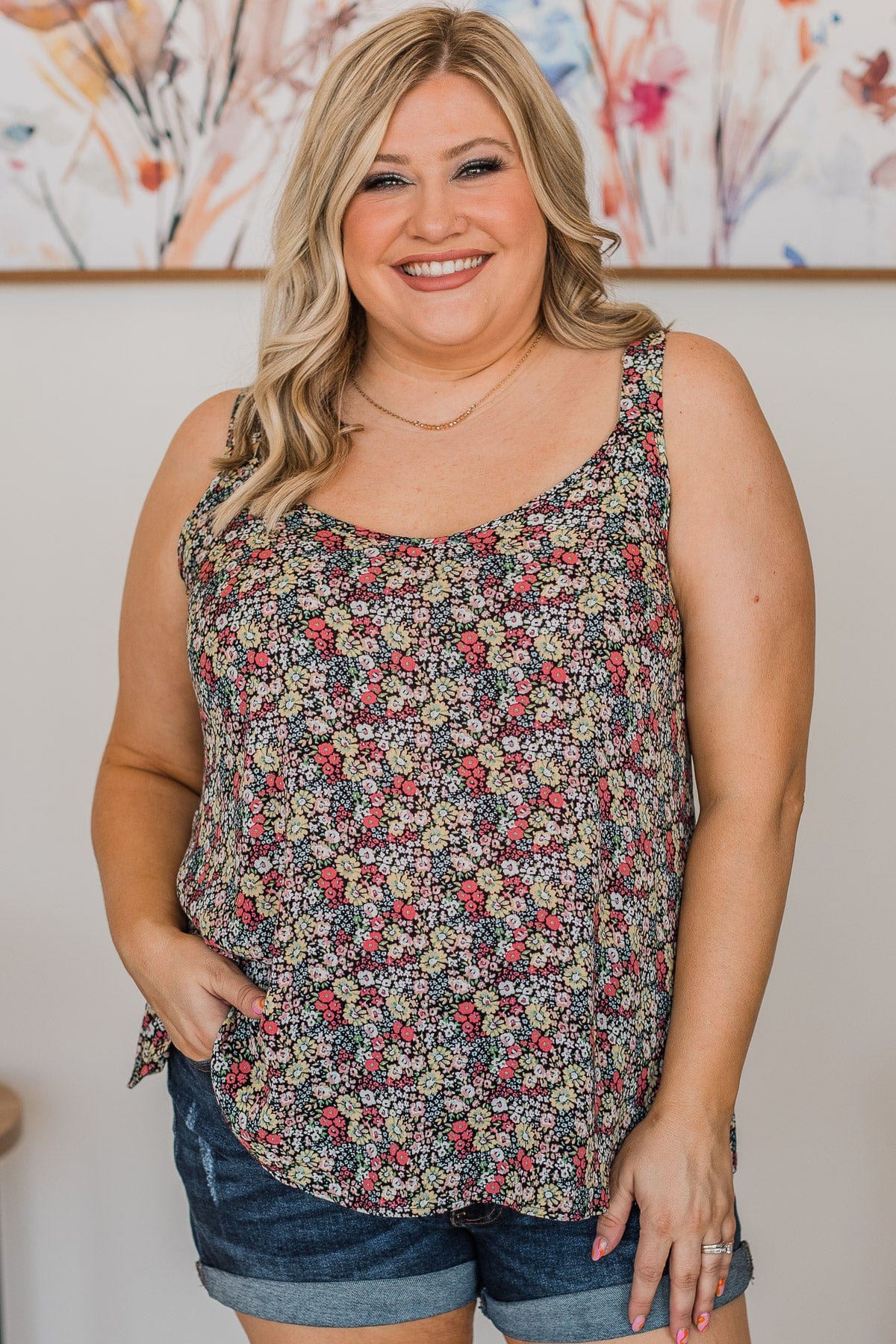 Pursuit Of Love Floral Tank Top- Black