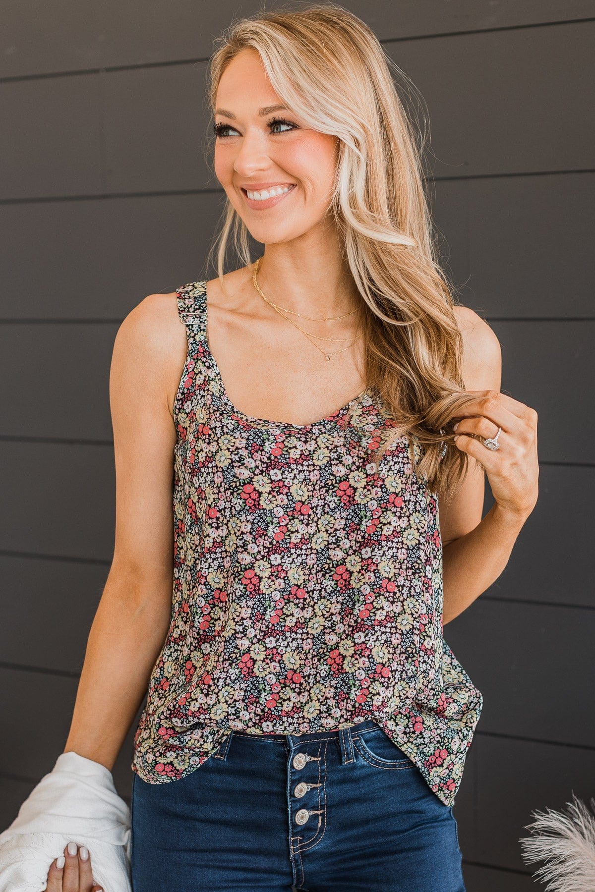 Pursuit Of Love Floral Tank Top- Black - Image 2