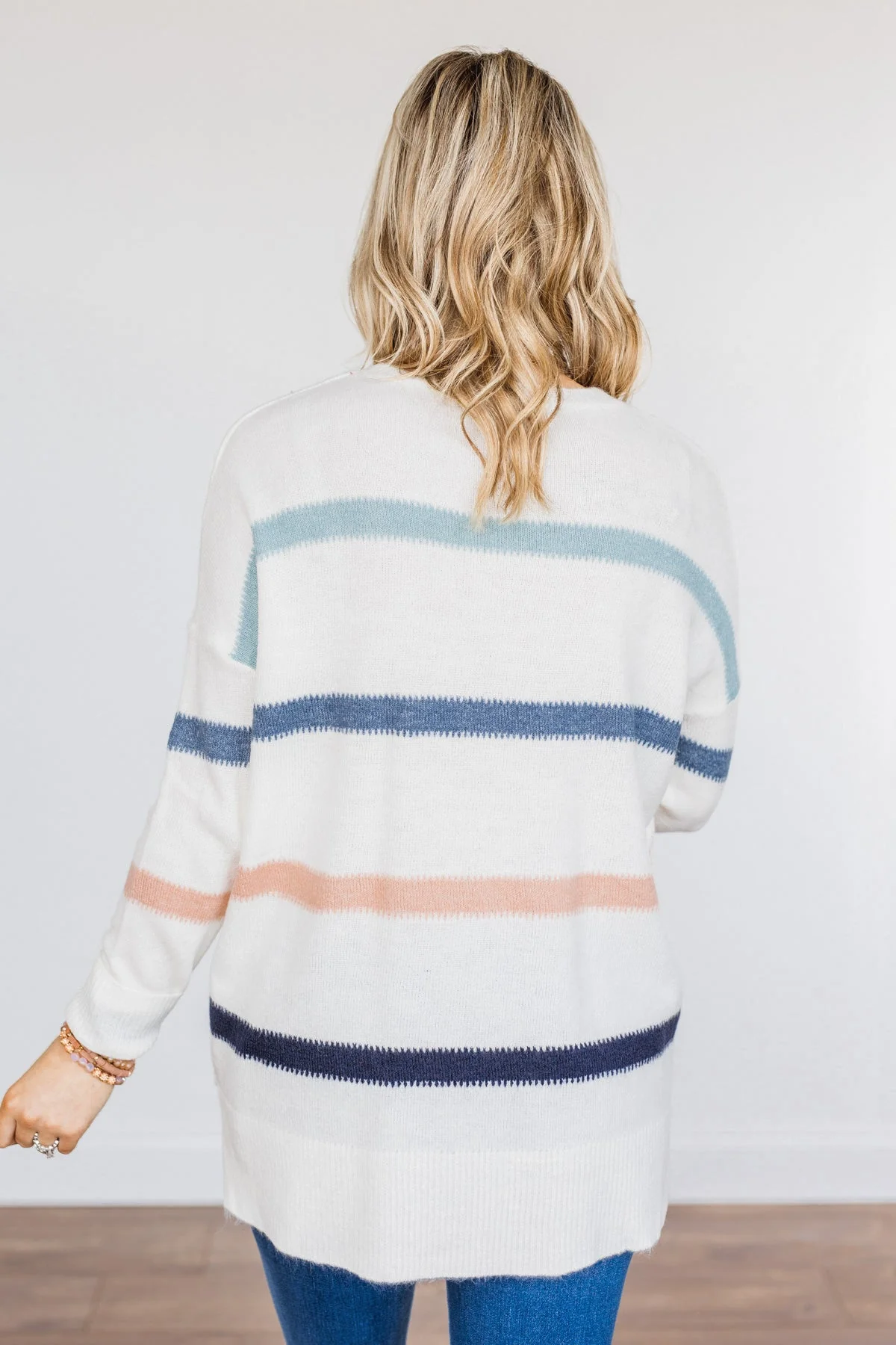 Pushing The Limits Striped Knit Sweater- Ivory & Blue - Image 9