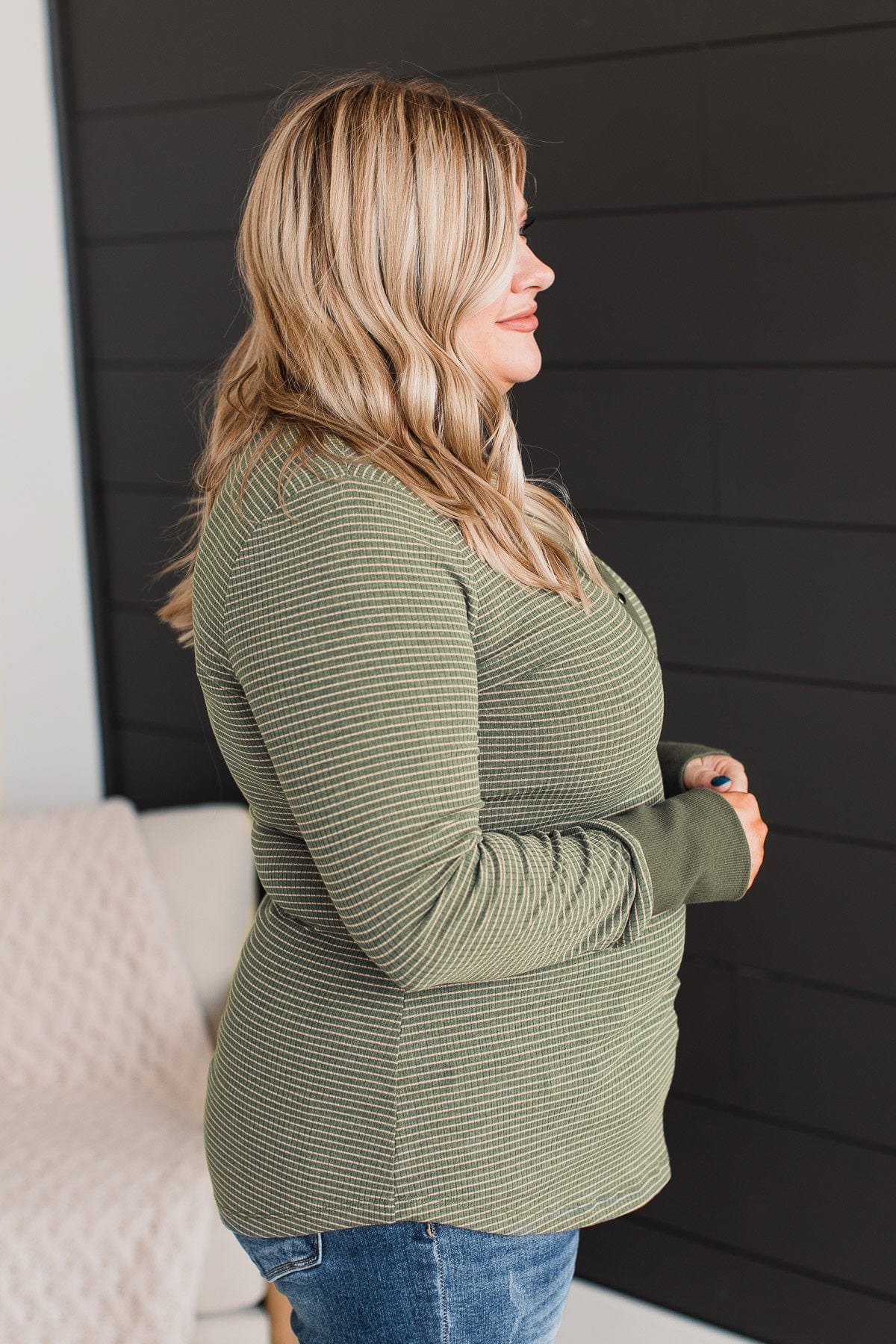 Put You First Striped Knit Top- Deep Olive - Image 3