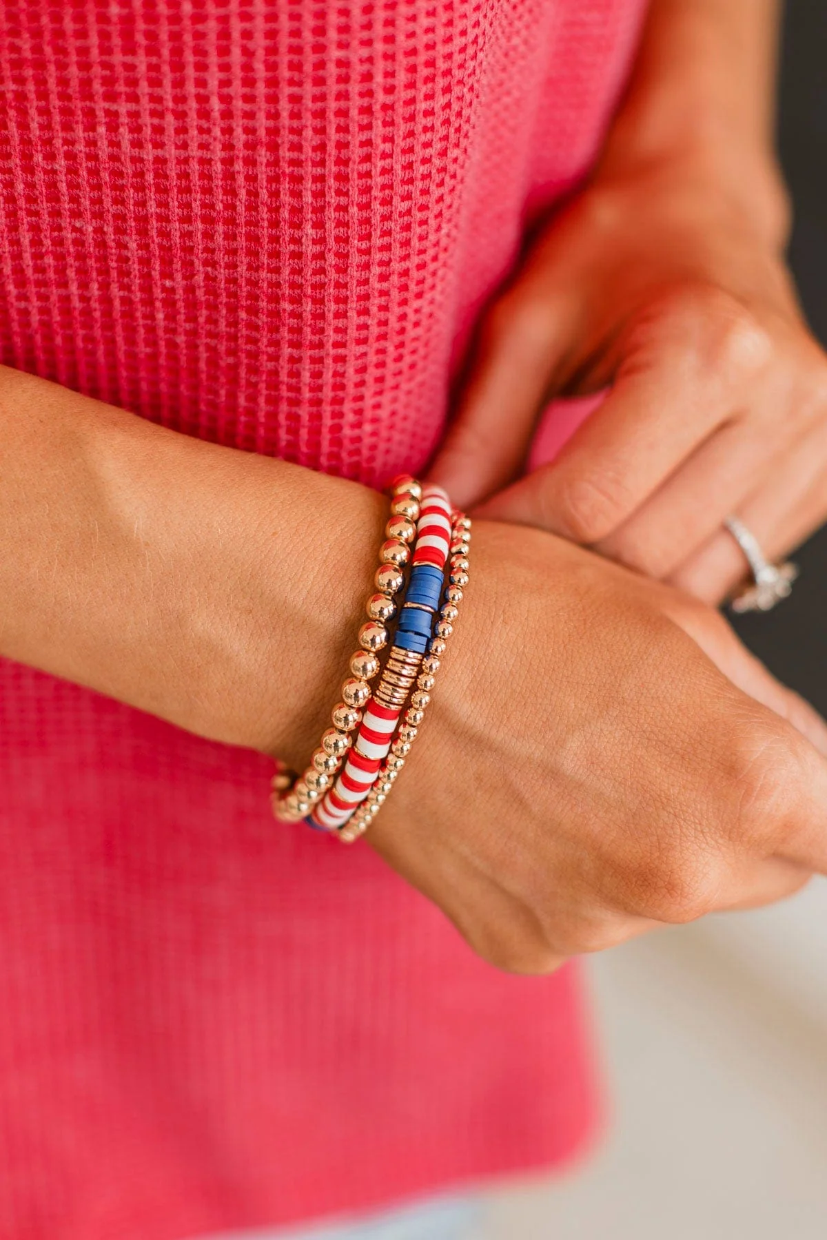 Putting In Effort Bracelet Set- Red, Blue, & Gold